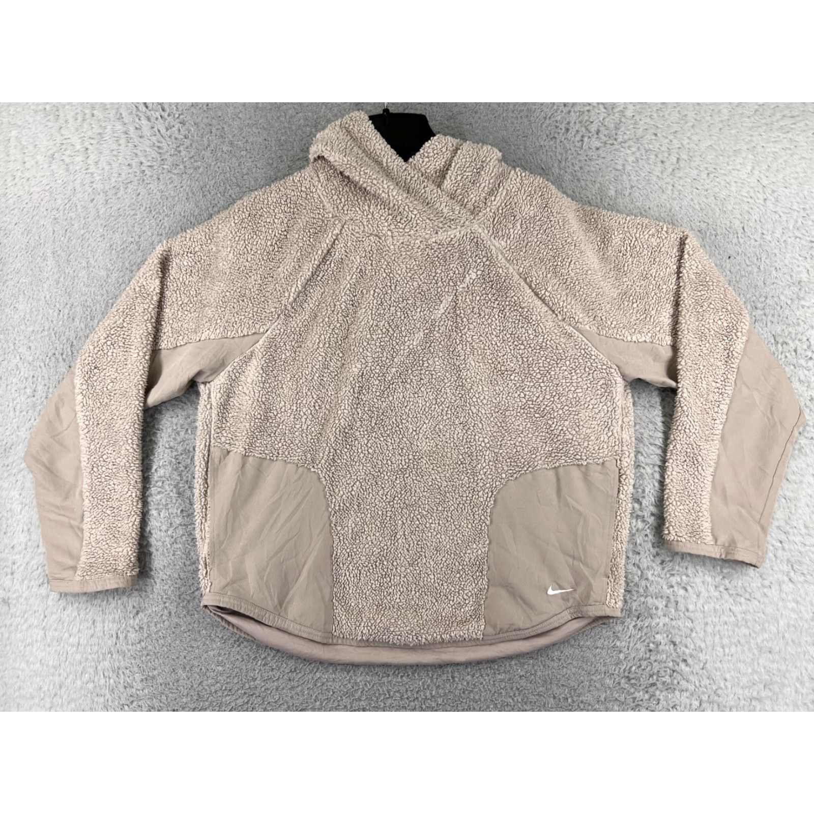 Nike Nike Sweater Women's Medium Beige 100% Polyester Sherpa Hooded Long Sleeve Crop Knit Pullover Fall Winter Size M / US 6-8 / IT 42-44 - 2 Thumbnail