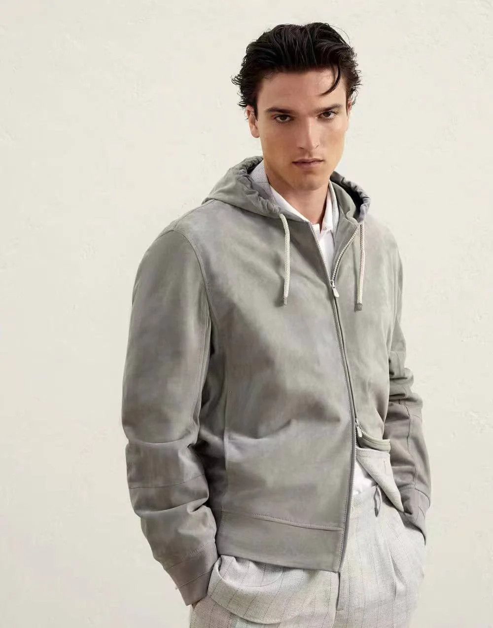 image of Brunello Cucinelli O1W1Db10524 Jacket In Light Grey, Men's (Size Small)