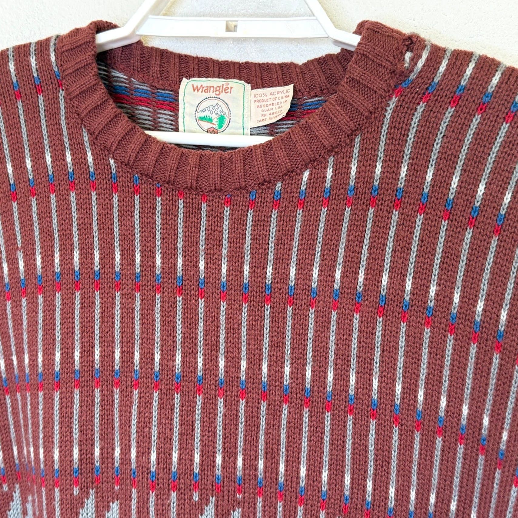 Wrangler VINTAGE Wrangler Sweater Mens Large Burgundy Geometric Pattern Western Graphic Print Crew Neck Knitted Pullover Long Sleeve Fall Winter Casual Mens Size US M / EU 48-50 / 2 - 2 Thumbnail