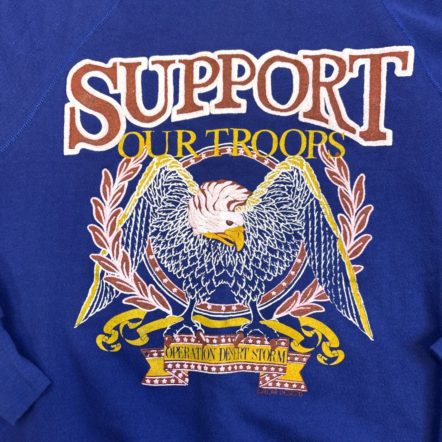 Lee Lee Sports Sweatshirt Crewneck Puff Paint Support Our Troops Desert Storm Men’s Large Blue Size US L / EU 52-54 / 3 - 2 Thumbnail