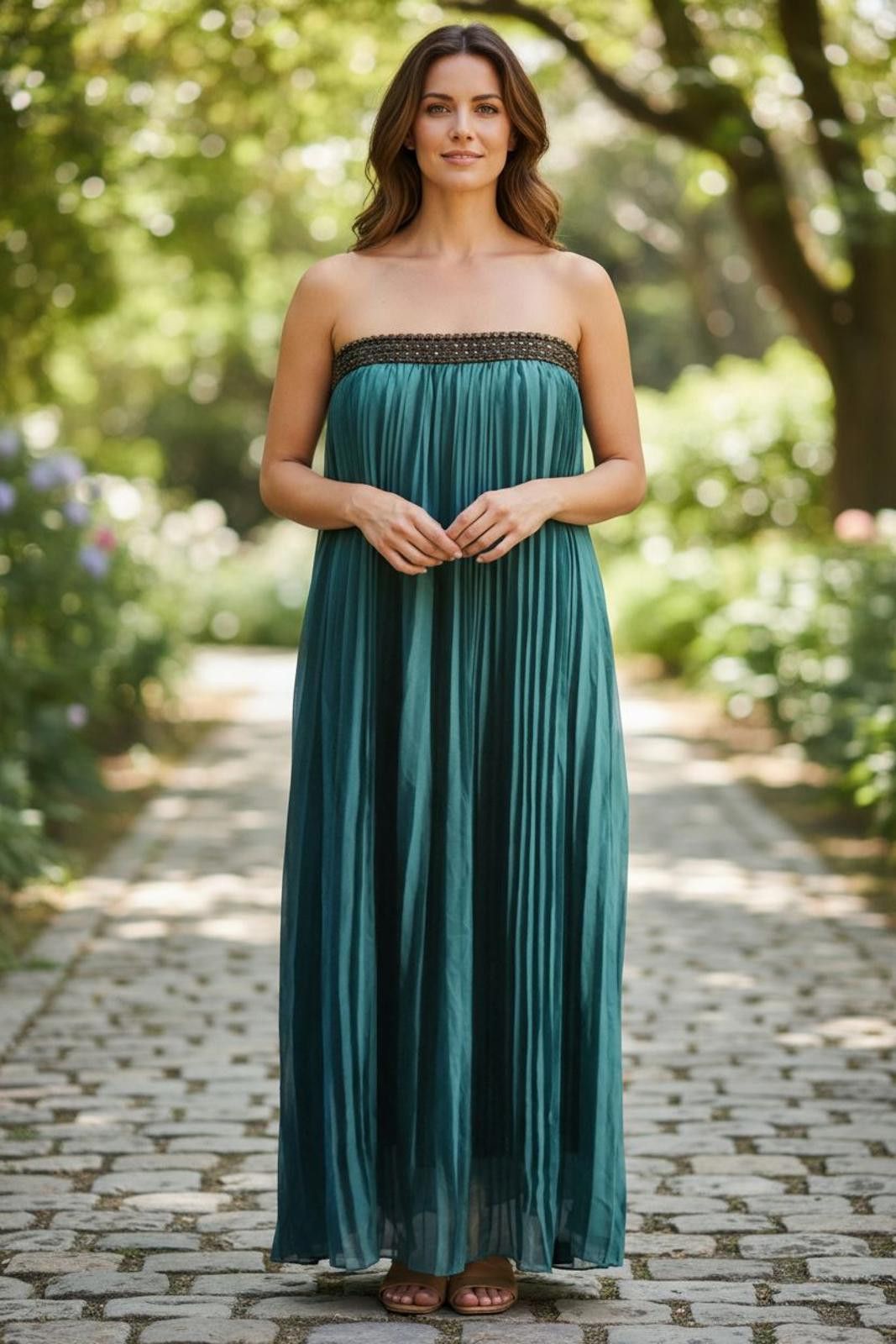 Magical Design Magic Women's Strapless Pleated Maxi Dress Size L / US 10 / IT 46 - 1 Thumbnail