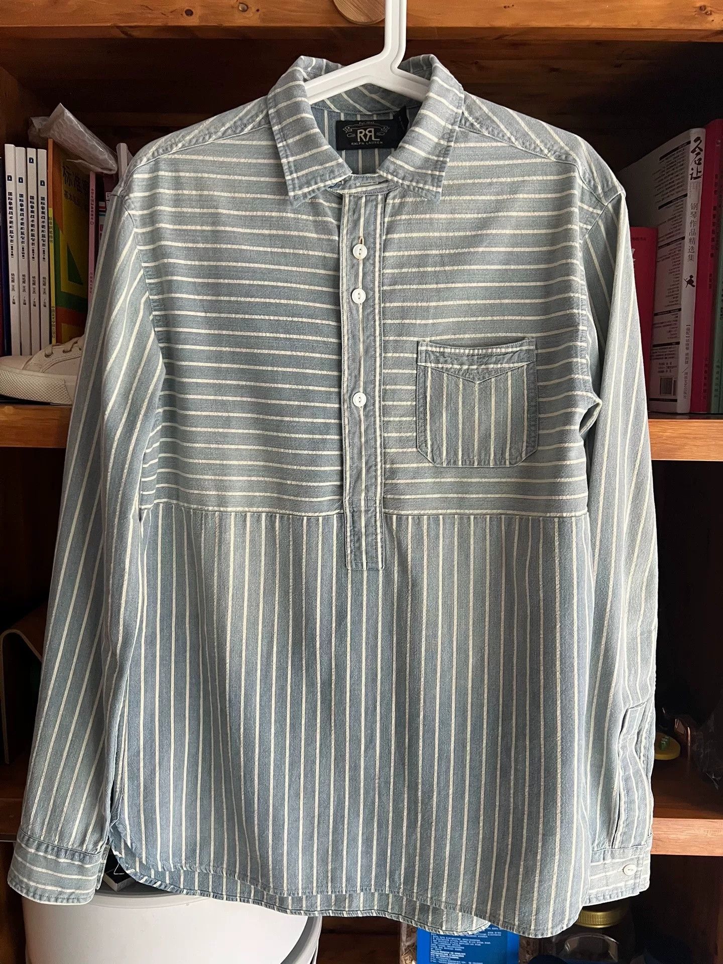 RRL Ralph Lauren RRL Striped Indigo Distressed Pullover Shirt Size US M / EU 48-50 / 2 - 1 Thumbnail