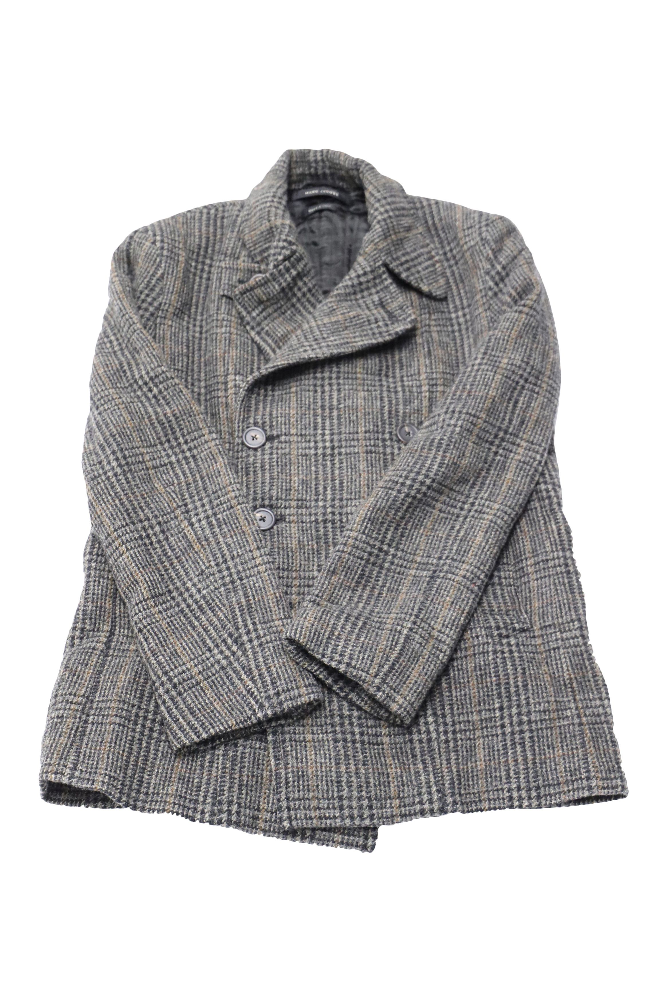 Marc Jacobs Marc Jacobs Plaid Pea Coat in Grey Wool Size US M / EU 48-50 / 2 - 1 Thumbnail
