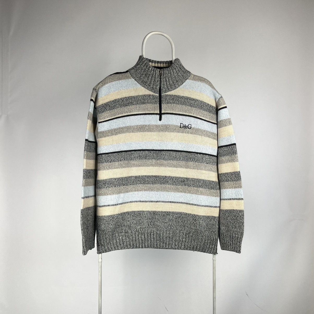 Dolce & Gabbana Archive multicolor striped chunky knit zip up