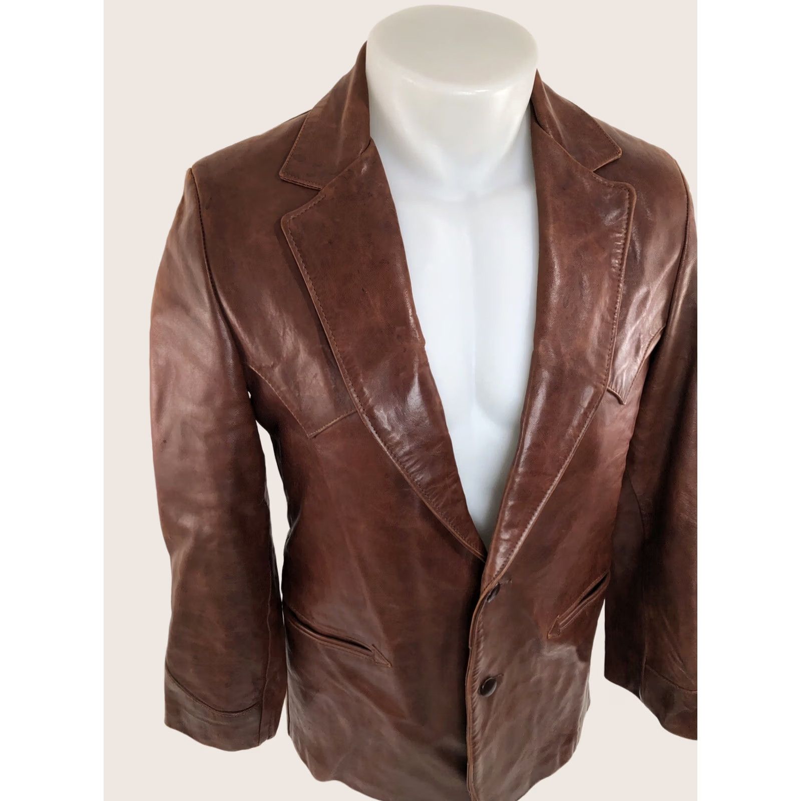 Vintage LUSKEY'S WESTERN STORES Vintage LEATHER Mens 38 Cowboy Blazer Brown Western Theme Jacket Size 38R - 1 Thumbnail