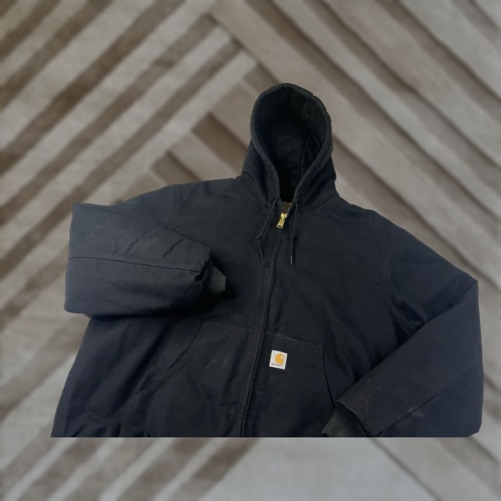 VINTAGE Carhartt Hooded Quilted Jacket Black XL Men’s J140 USA Union Made Workwear