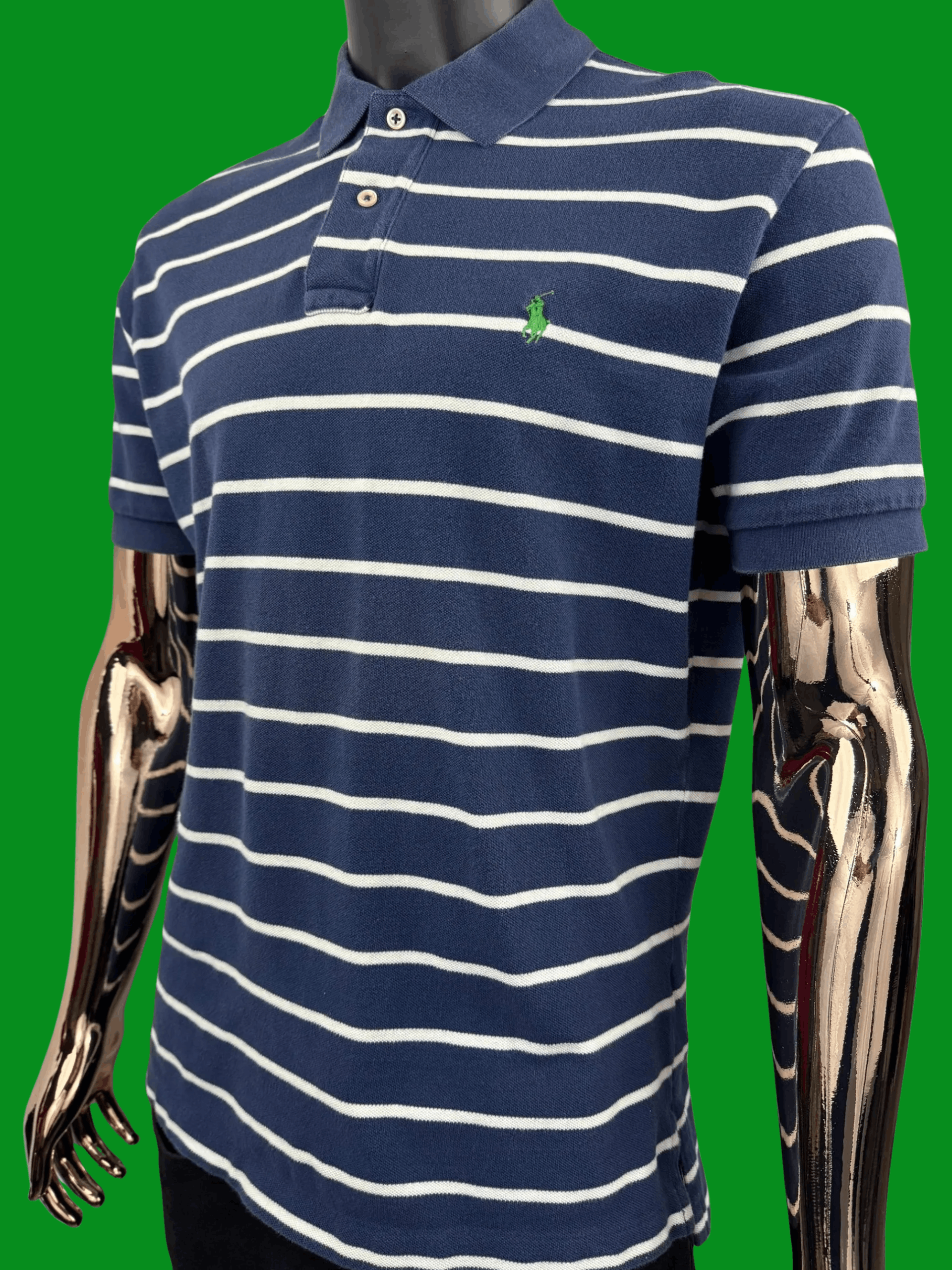 Polo Ralph Lauren VTG Polo Ralph Lauren Navy Blue & White Striped Cotton Polo Size US L / EU 52-54 / 3 - 3 Thumbnail