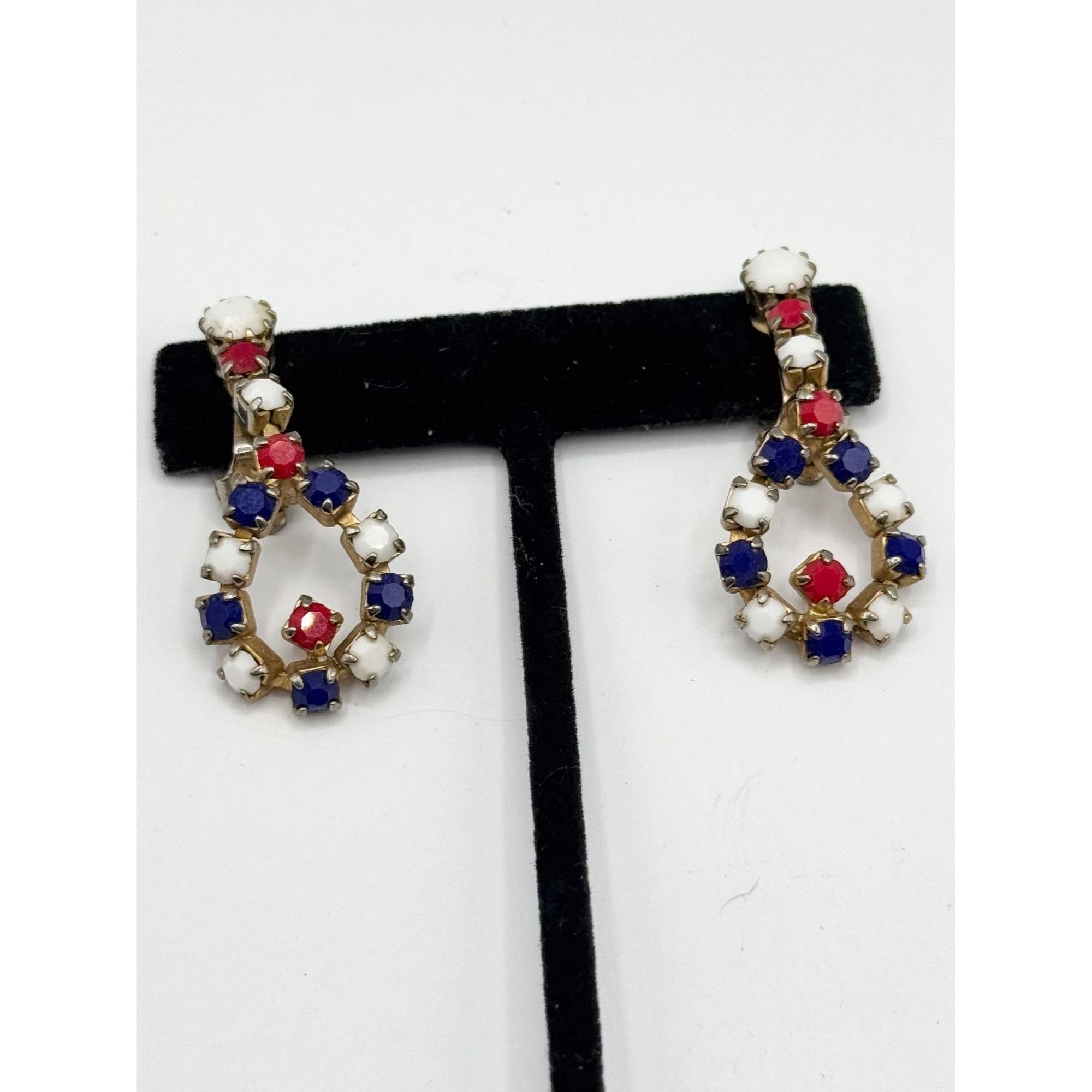 Vintage Vintage red white blue rhinestone dangle earrings Size ONE SIZE - 3 Thumbnail