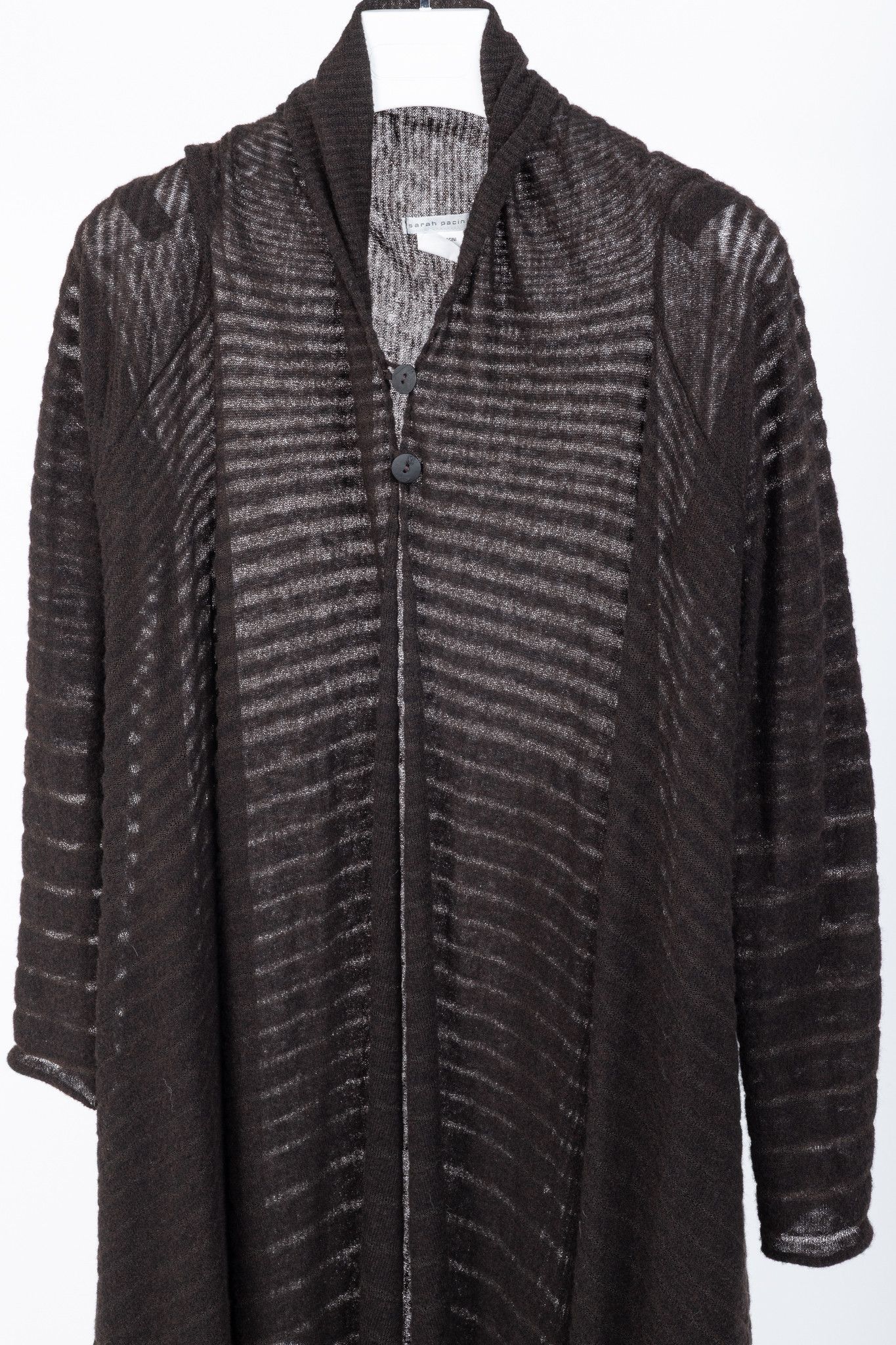 Sarah Pacini Sarah Pacini Brown Wool-Blend Burnout-Stripe Cardigan Size ONE SIZE - 3 Thumbnail