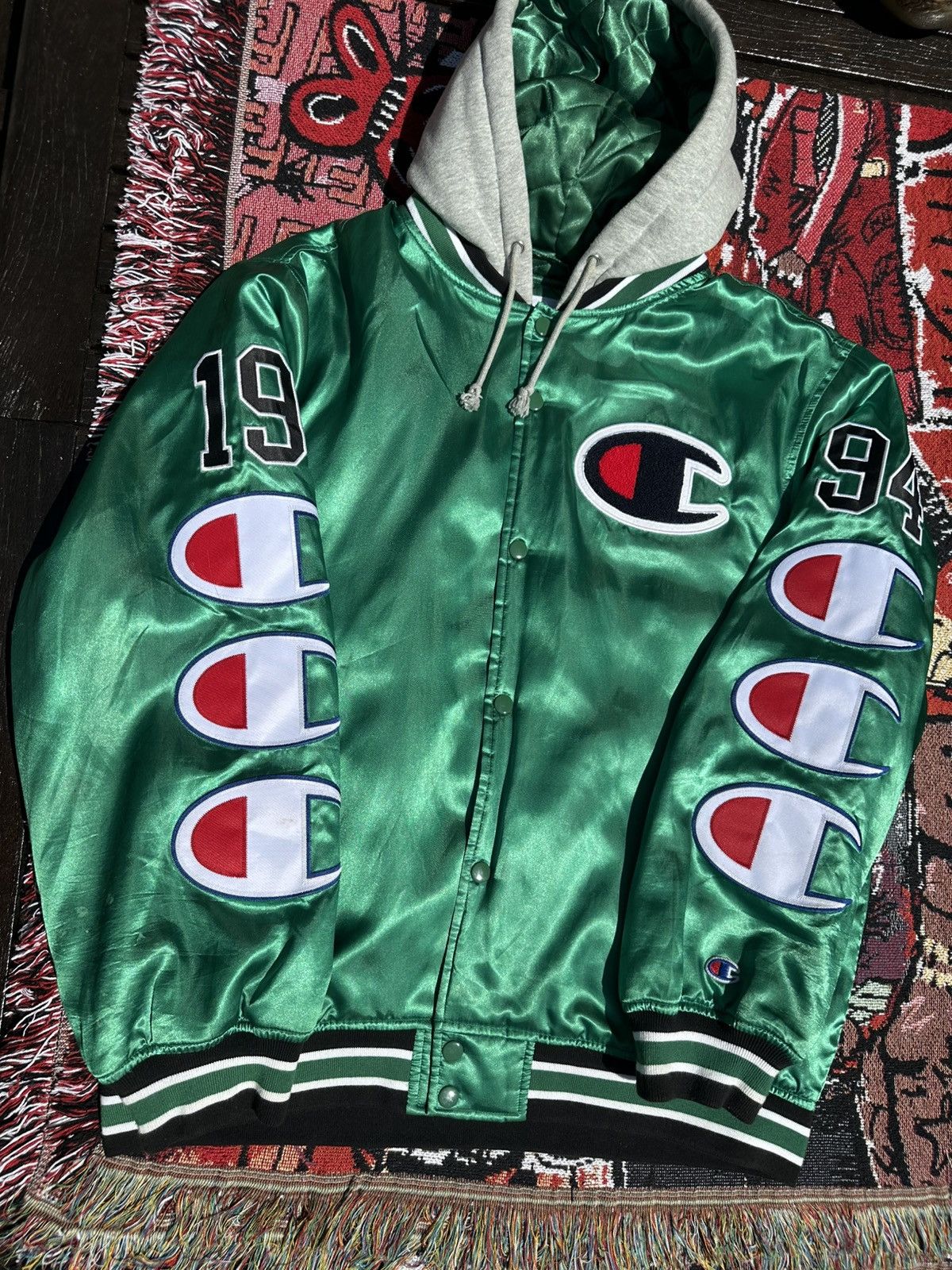 supreme champion satin jacket サイズXL Champion Supreme Hooded Satin Varsity Jacket | Grailed