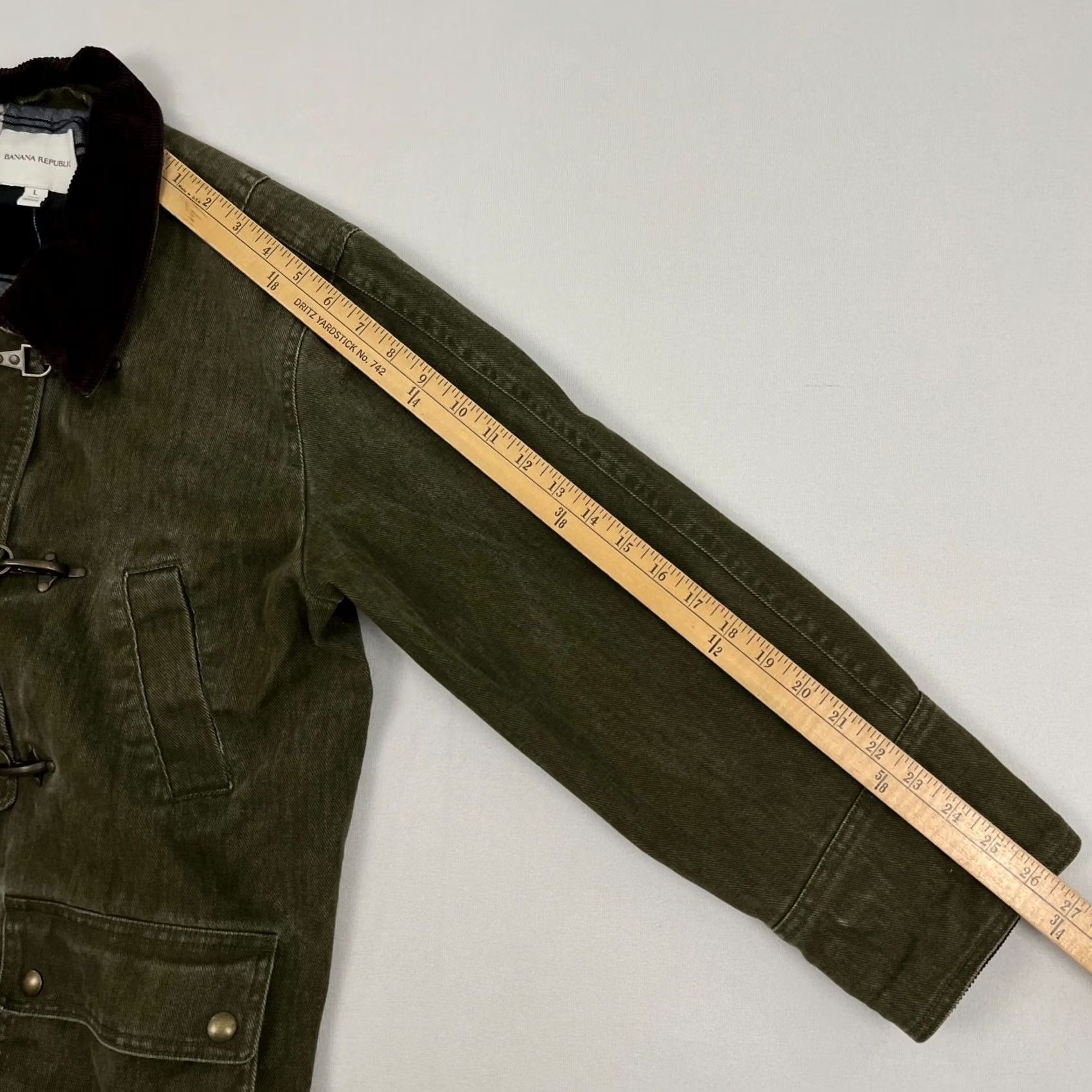 Banana Republic Banana Republic Barn Coat Jacket Womens Petite L Olive Green Fireman Flannel Jacket Housewarming Mens Womens Girls Boys Size L / US 10 / IT 46 - 7 Thumbnail