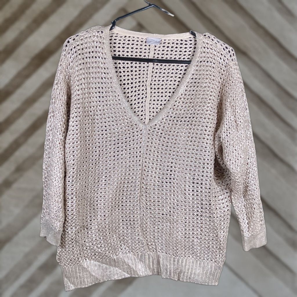 Vintage Chicos Womens Sweater Brown V-Neck Open Knit Pullover Long Sleeve L Regular Knit Pullover Size L / US 10 / IT 46 - 1 Thumbnail