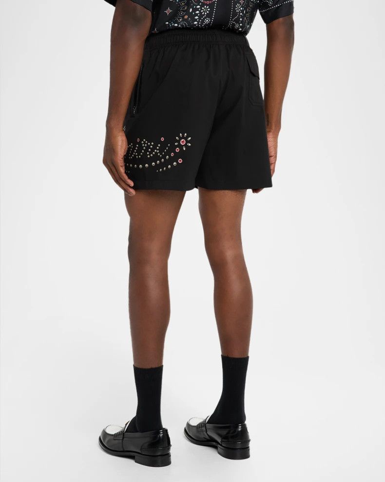 Amiri os11x0326 Logo Studded Drawstring Shorts in Black Size US 30 / EU 46 - 3 Thumbnail