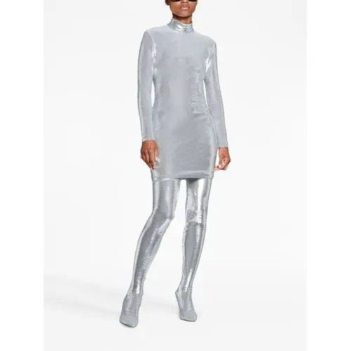 Balenciaga o1bcso1str1124 Turtleneck Crystal Dress in Silver Size XS / US 0-2 / IT 36-38 - 3 Thumbnail