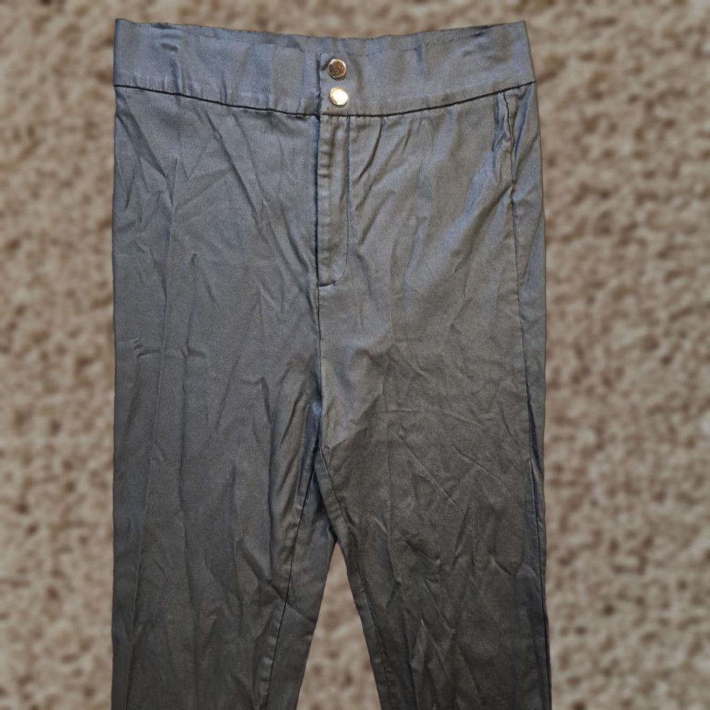 Vintage ShowPo Pants Womens Size 14 Black Vegan Leather Tapered Stretch Capsule Minimal Angled Ankle Skinny High Rise Casual Womens Size 36" / US 14 / IT 50 - 1 Thumbnail