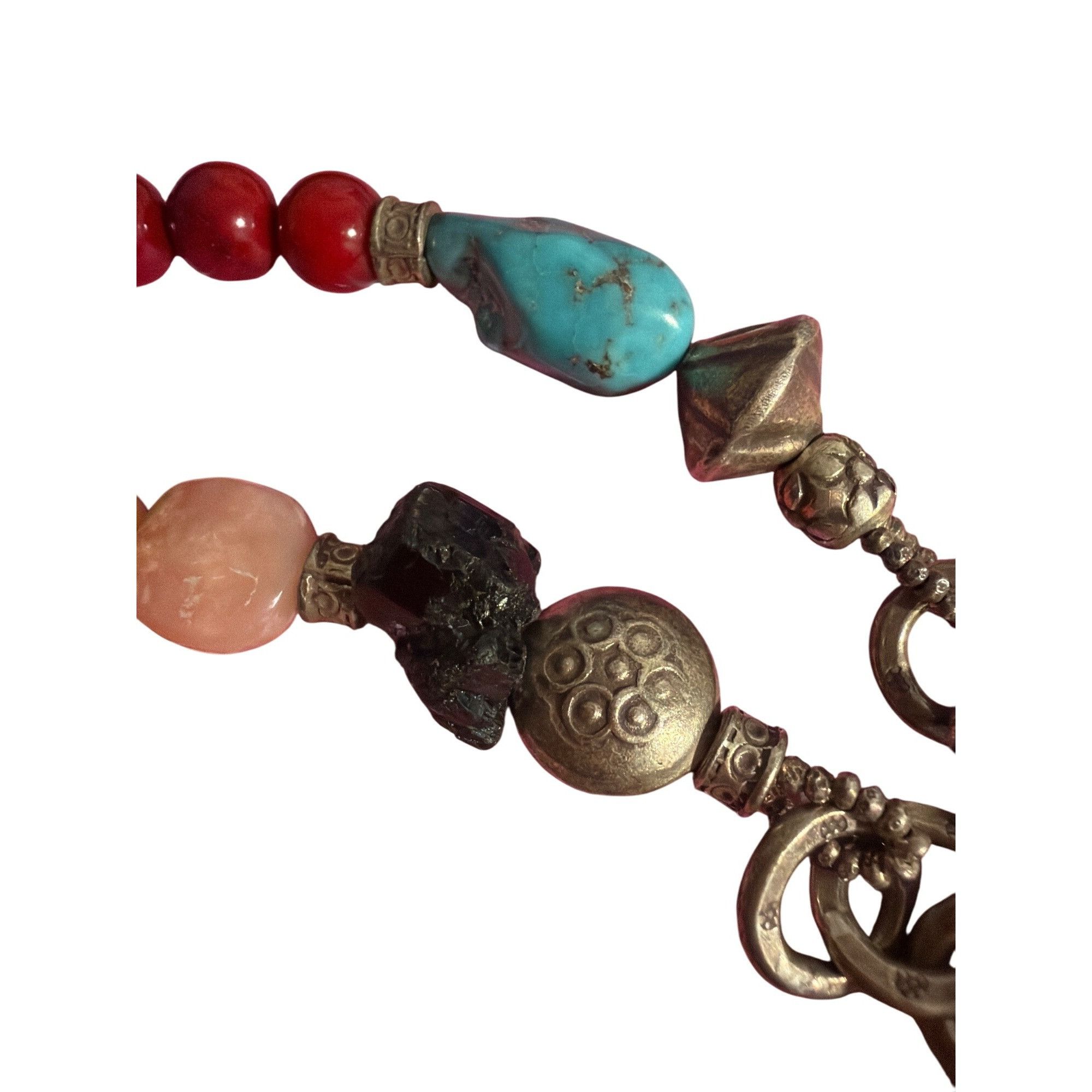 Other Bohemian Beaded Necklace Colorful Stones Black Leather Silve Size ONE SIZE - 3 Thumbnail