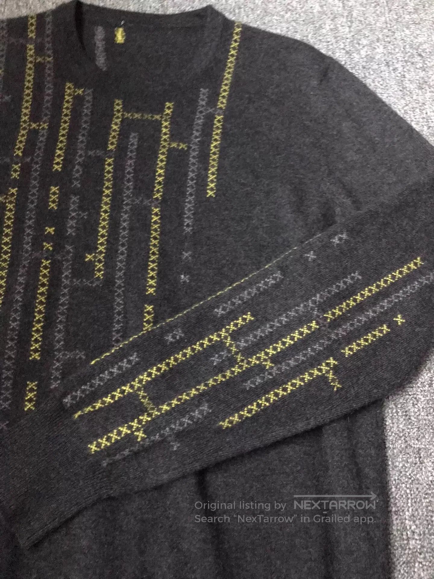 Hermes Black XL Sweater with Yellow Stitch Pattern. Size US XL / EU 56 / 4 - 5 Thumbnail