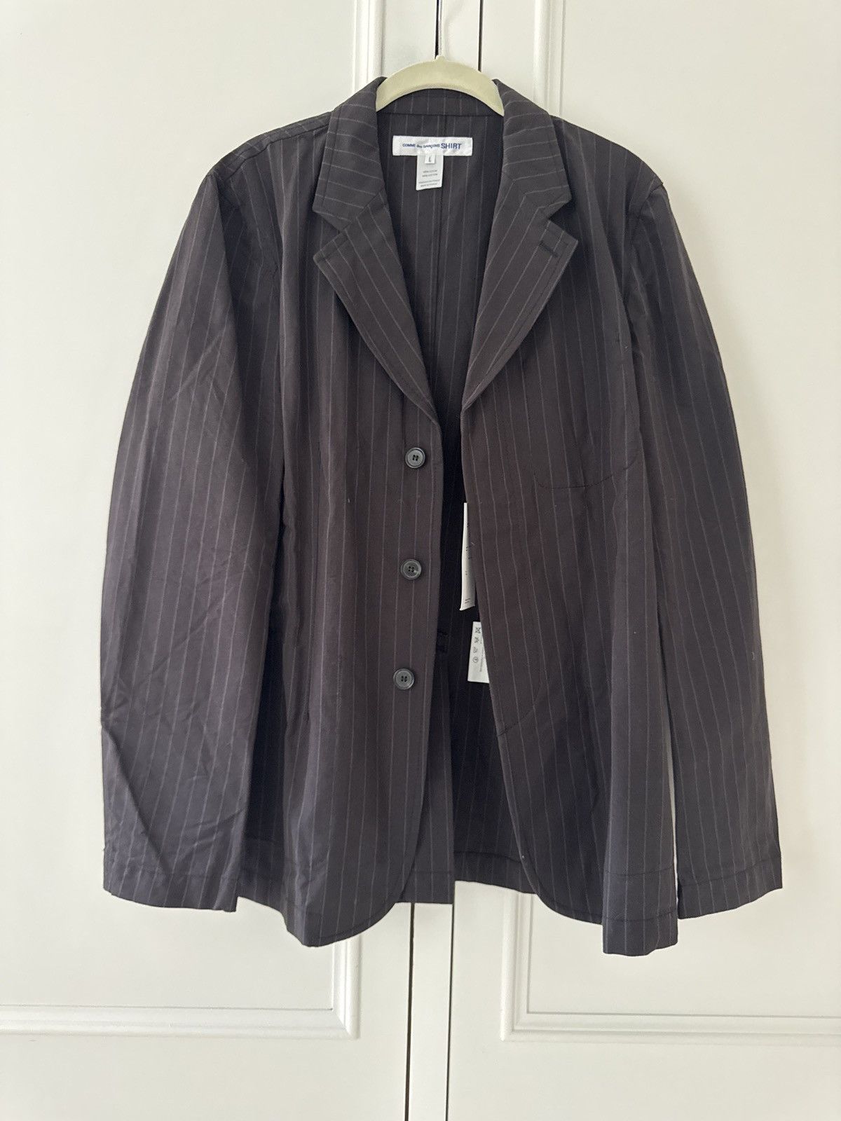 Comme des Garcons × Comme des Garcons SHIRT Comme Des Garçon Shirt CottonBlazer NWT Pin Strip Light Grey Size 40R - 1 Thumbnail