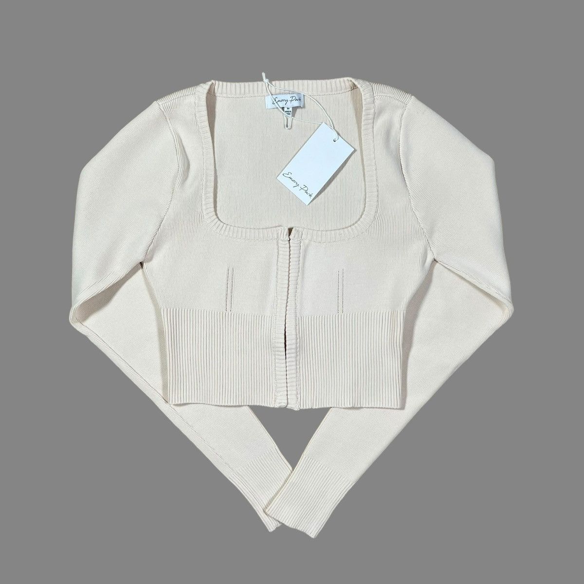 Other Emory Park Long Sleeve Crop Top Beige Corset Closure Sz M Size M / US 6-8 / IT 42-44 - 9 Thumbnail