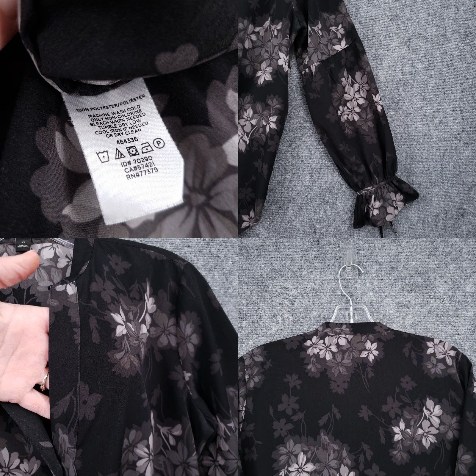 Ann Taylor Ann Taylor Shirt Womens XS Black Floral Button Up Bell Long Sleeve Blouse Boho Size XS / US 0-2 / IT 36-38 - 8 Thumbnail