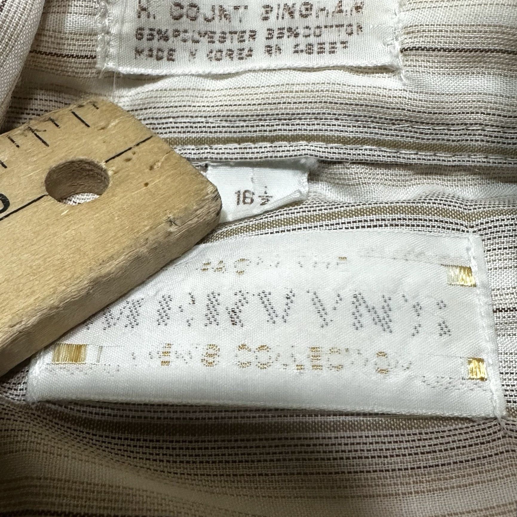 Vintage VINTAGE Mervyns Button Up Shirt Mens 16 1/2 Large Beige Striped Shirt L Beige 1980s Mens Size US L / EU 52-54 / 3 - 6 Thumbnail