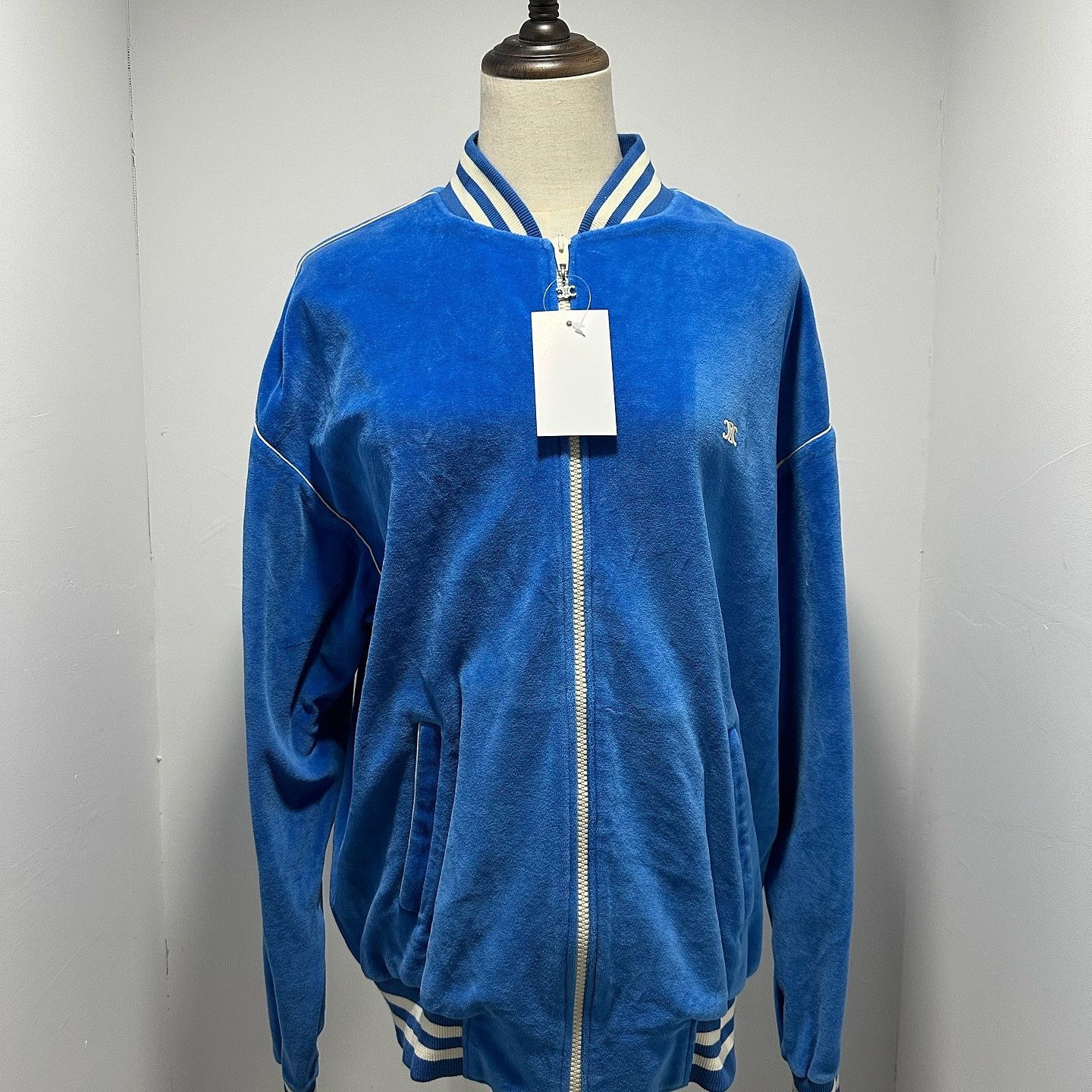 Celine Celine Velvet Logo Zip-Up Track Jacket Blue Size S Size US S / EU 44-46 / 1 - 1 Thumbnail