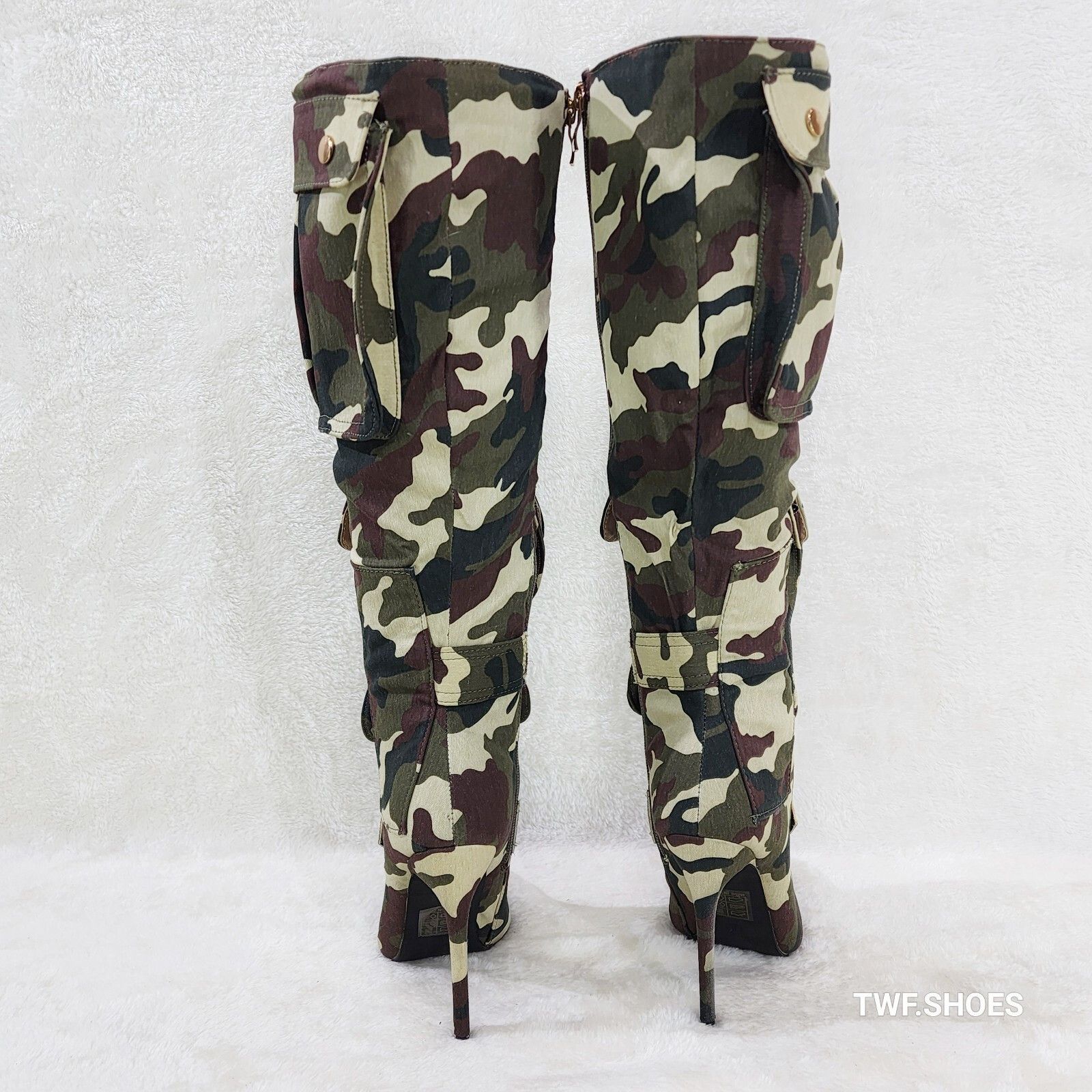 Other Army Girlz Canvas Camouflage Camo Cargo Knee High Stiletto H Size US 6 / IT 36 - 4 Thumbnail
