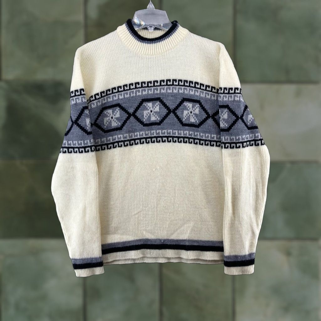 Vintage Prego Womens Sweater XL Blue Geometric Knit Crew Neck Pullover 80s 90s Vintage Size XL / US 12-14 / IT 48-50 - 1 Thumbnail