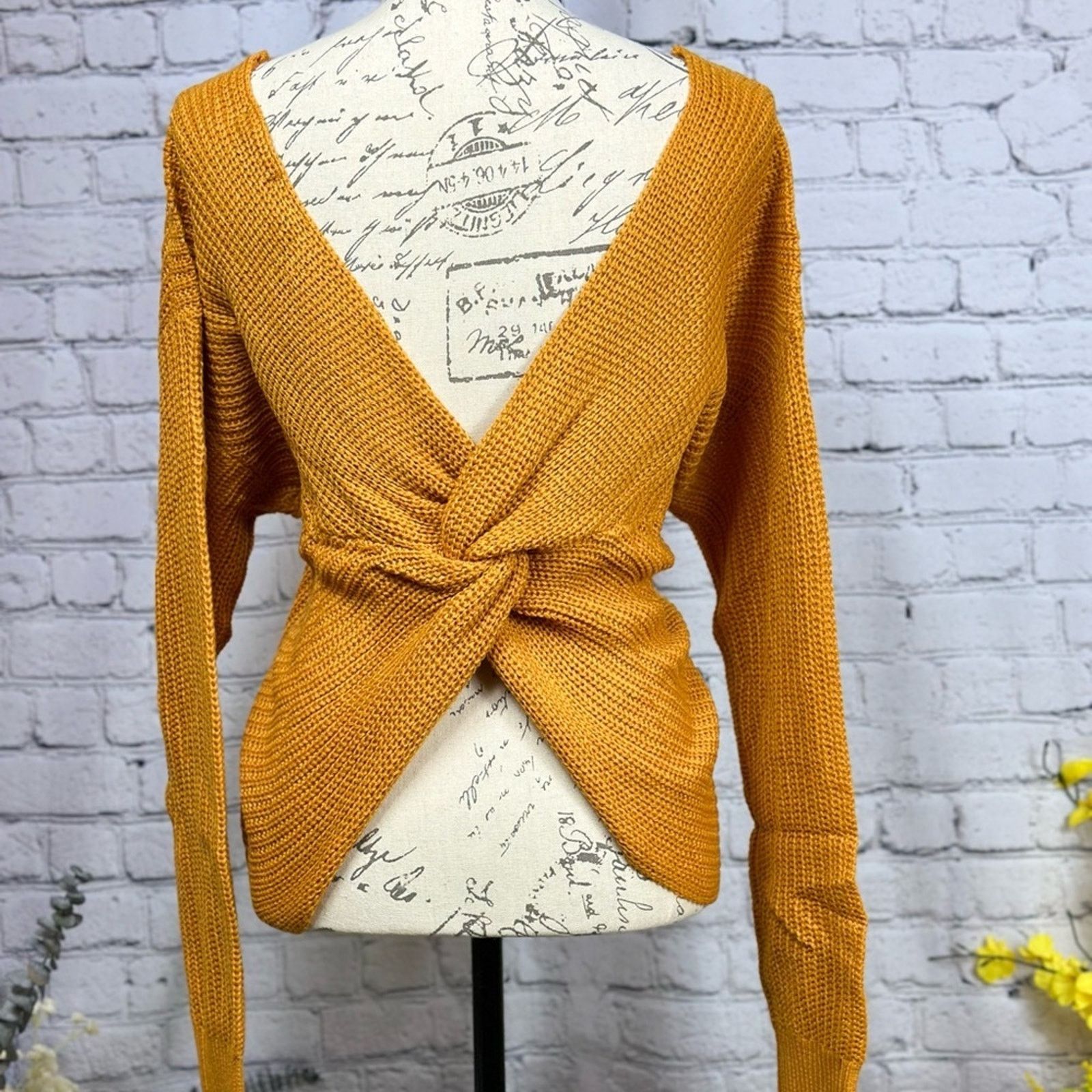 Other Reversible Twisted Knit Long Sleeve Fall Sweater Mustard M Size M / US 6-8 / IT 42-44 - 6 Thumbnail