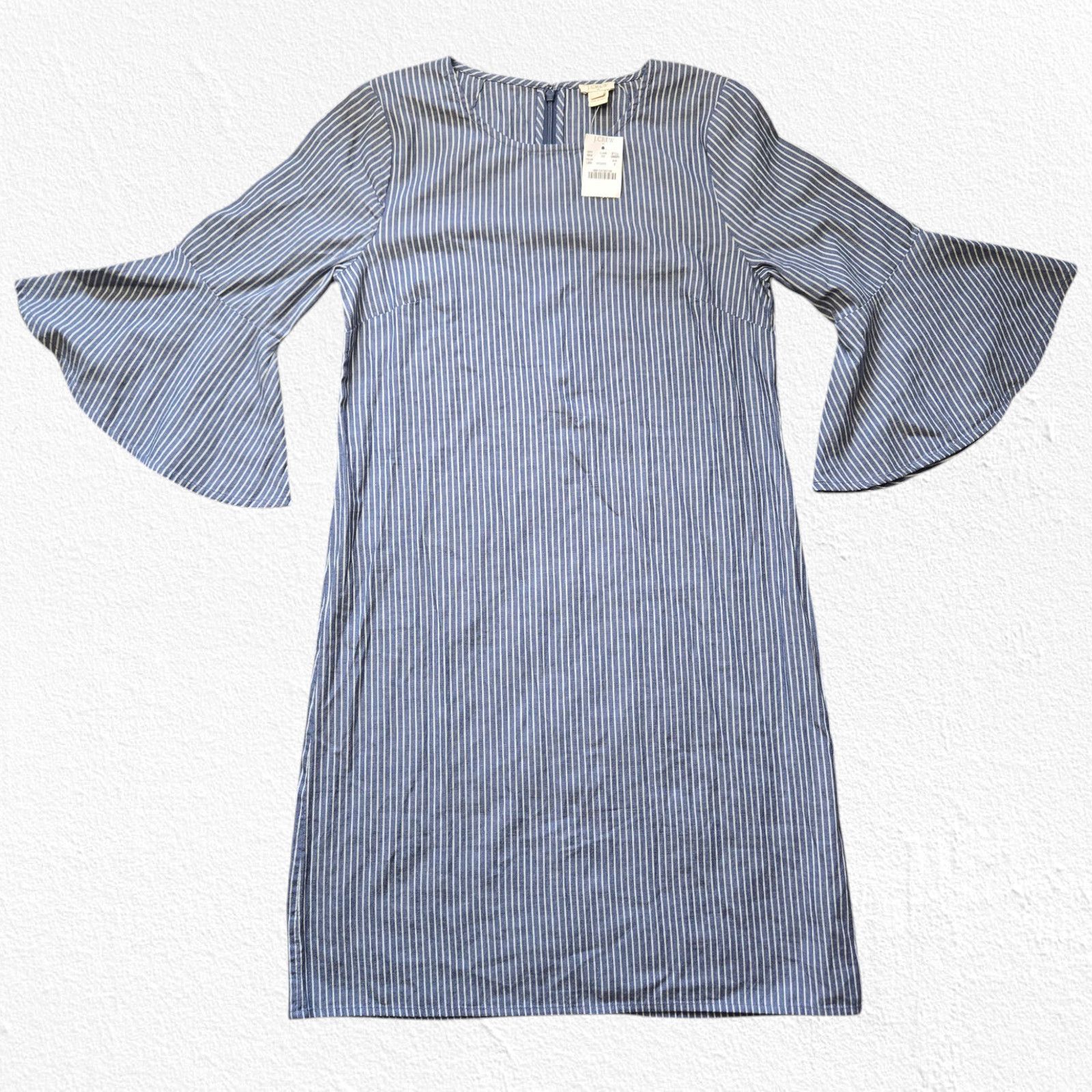 J.Crew J Crew Chambray Blue Striped Bell Sleeve Dress Size 2 Size XS / US 0-2 / IT 36-38 - 2 Thumbnail