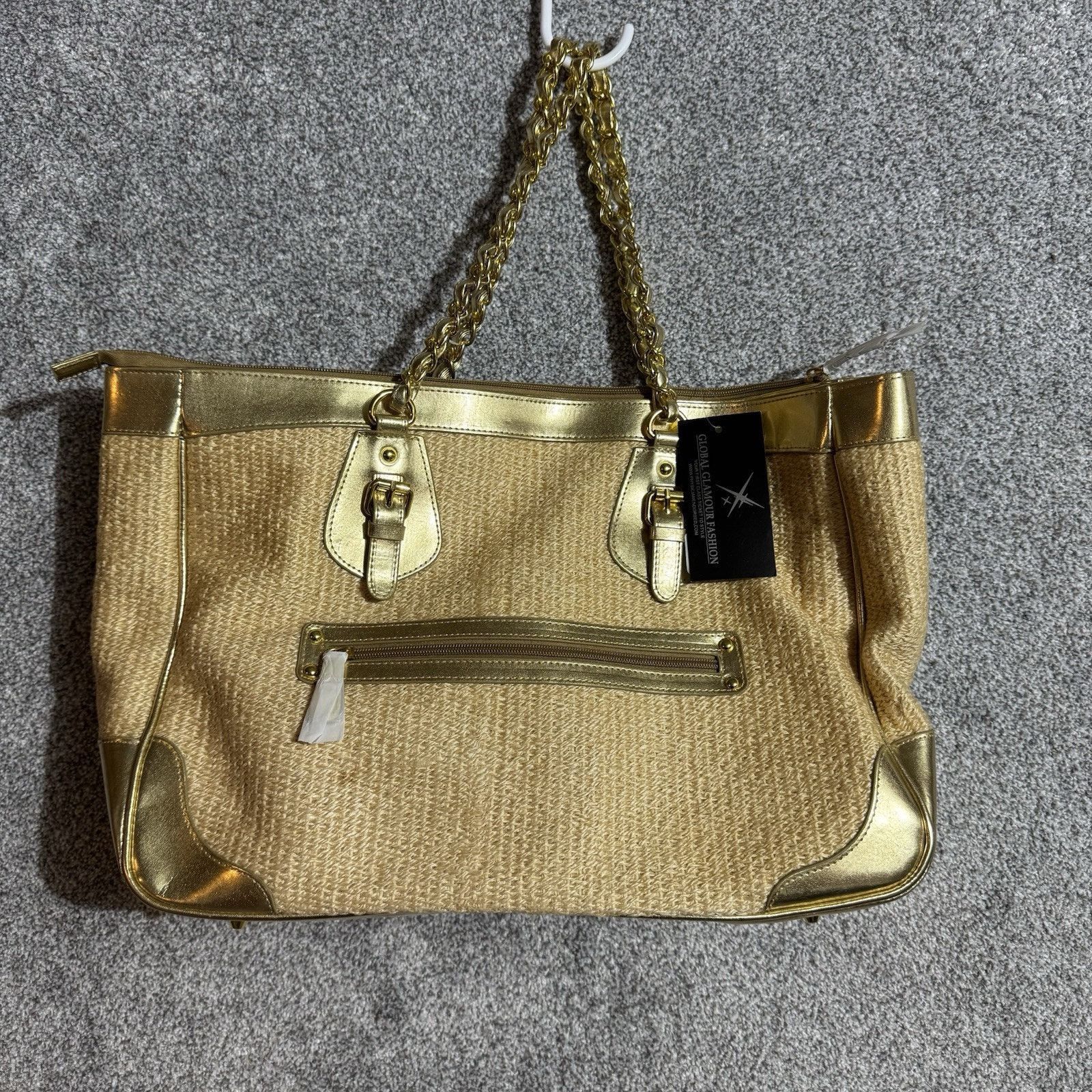 Other Y2K Boho Chic Woven Tote Bag Natural Gold Sparkly Metallic Size ONE SIZE - 1 Thumbnail