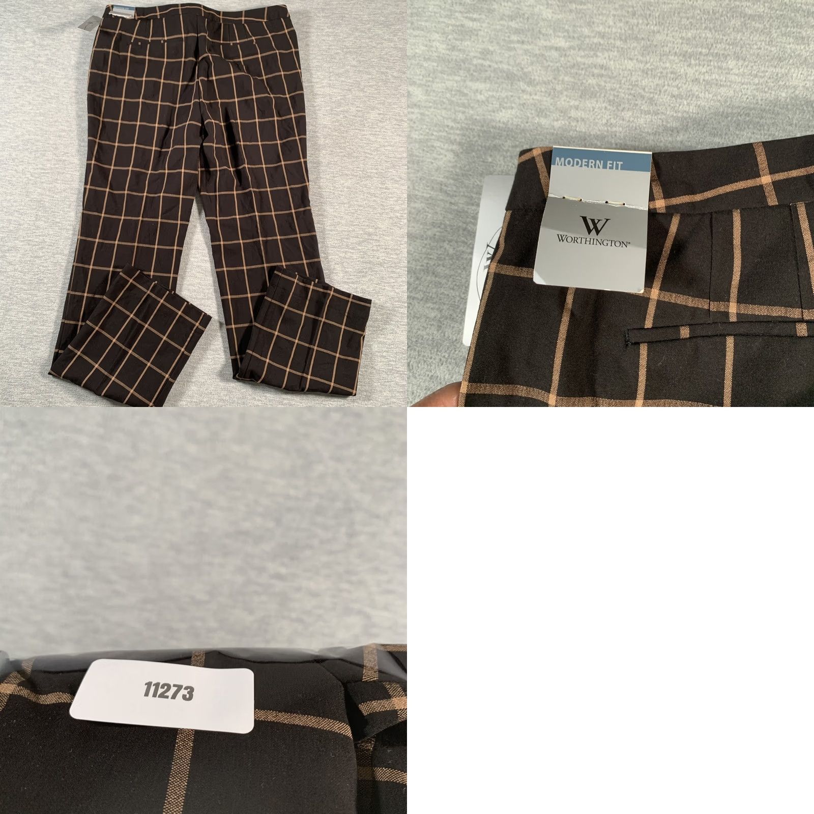 Worthington Worthington Womens Pants 14 Black Tan Windowpane Plaid Modern Fit Stretch Career Size 36" / US 14 / IT 50 - 9 Thumbnail