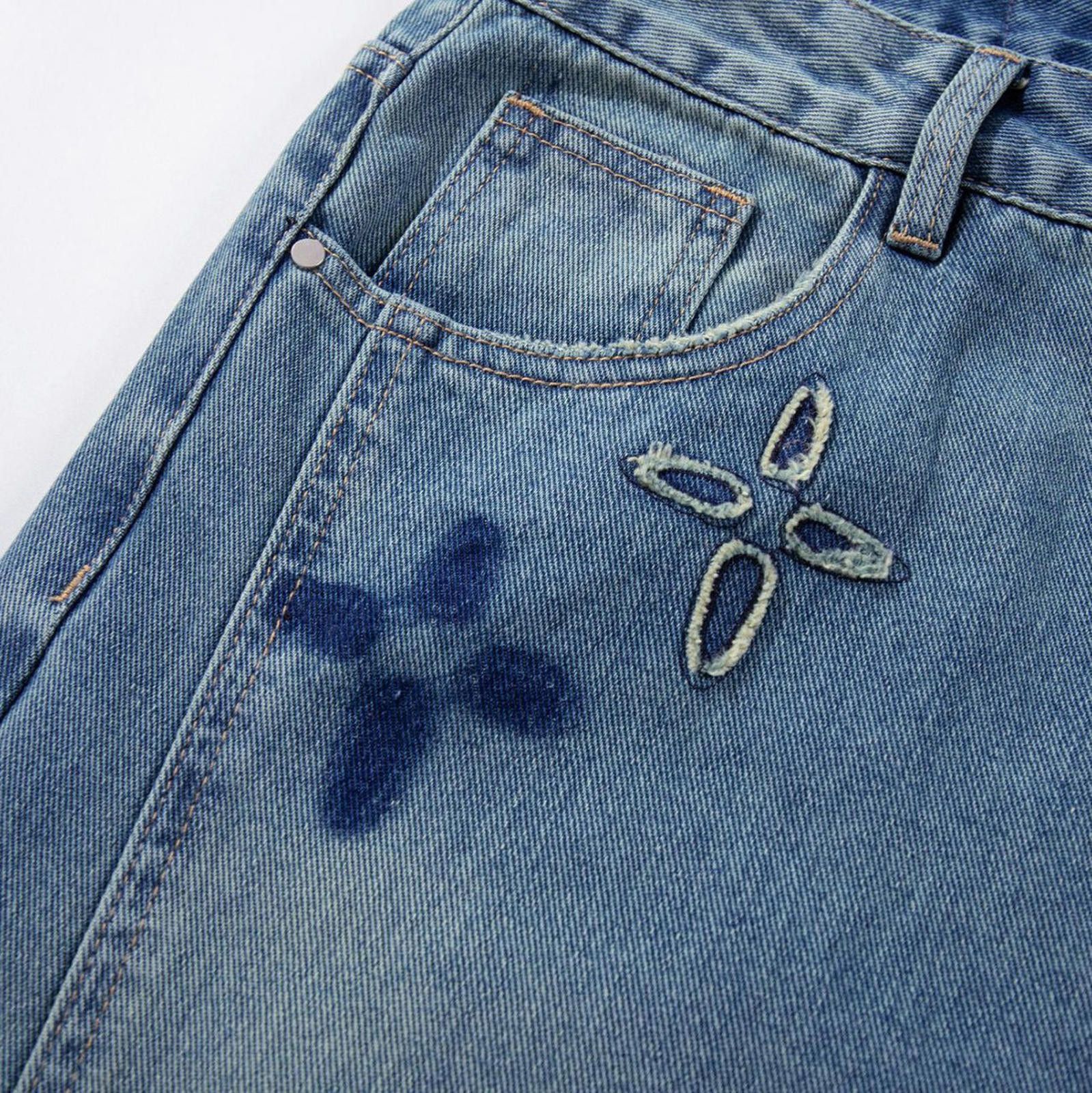 Japanese Brand Blue Cross Embellished Wide-Leg Denim Size 28" / US 6 / IT 42 - 2 Thumbnail