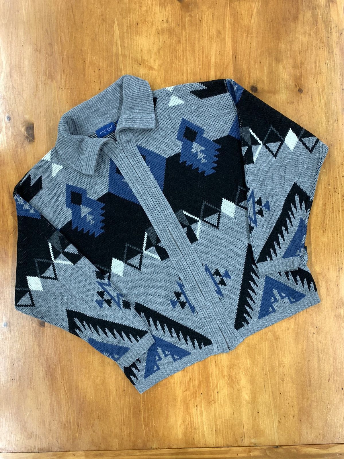Vintage Vintage Blue Aztec Flame Zip Knit Cardigan Size US M / EU 48-50 / 2 - 1 Thumbnail