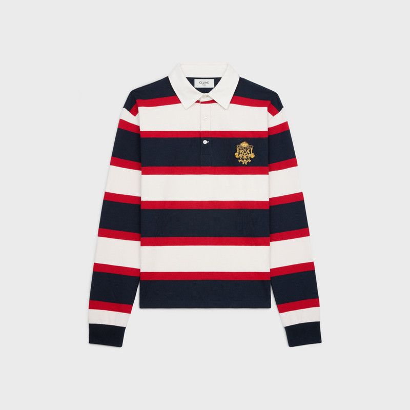 Celine blason rugby polo shirt in striped jersey white/navy/red Size US XL / EU 56 / 4 - 1 Thumbnail