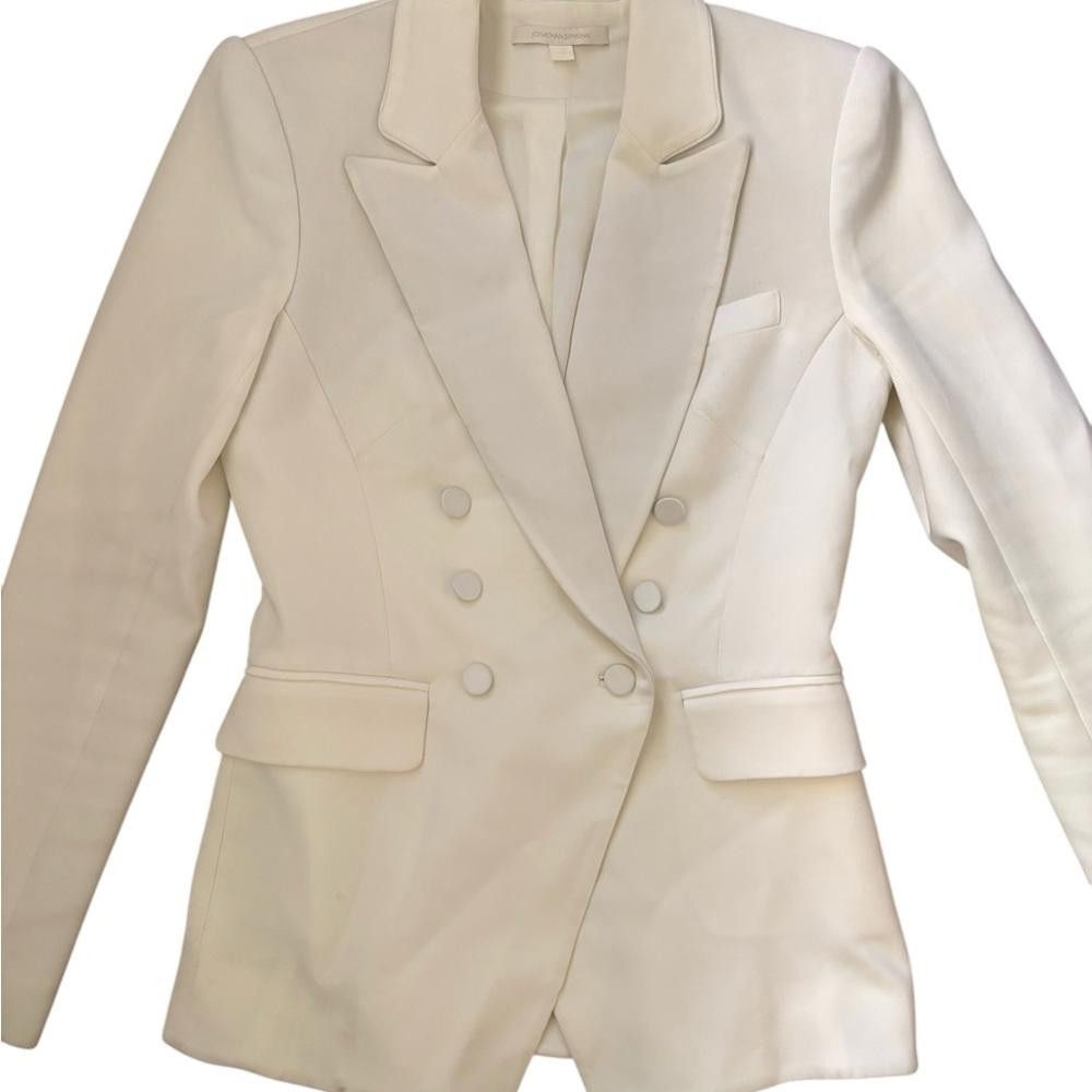 Jonathan Simkhai Jonathan Simkhai Double-Breasted Crepe Blazer White Size 4 Size S / US 4 / IT 40 - 10 Thumbnail