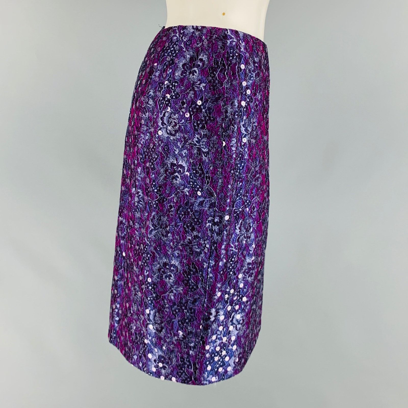 Geoffrey Beene GEOFFREY BEENE Size 6 Purple Silver Lace Below Knee Skirt Size 28" / US 6 / IT 42 - 3 Thumbnail