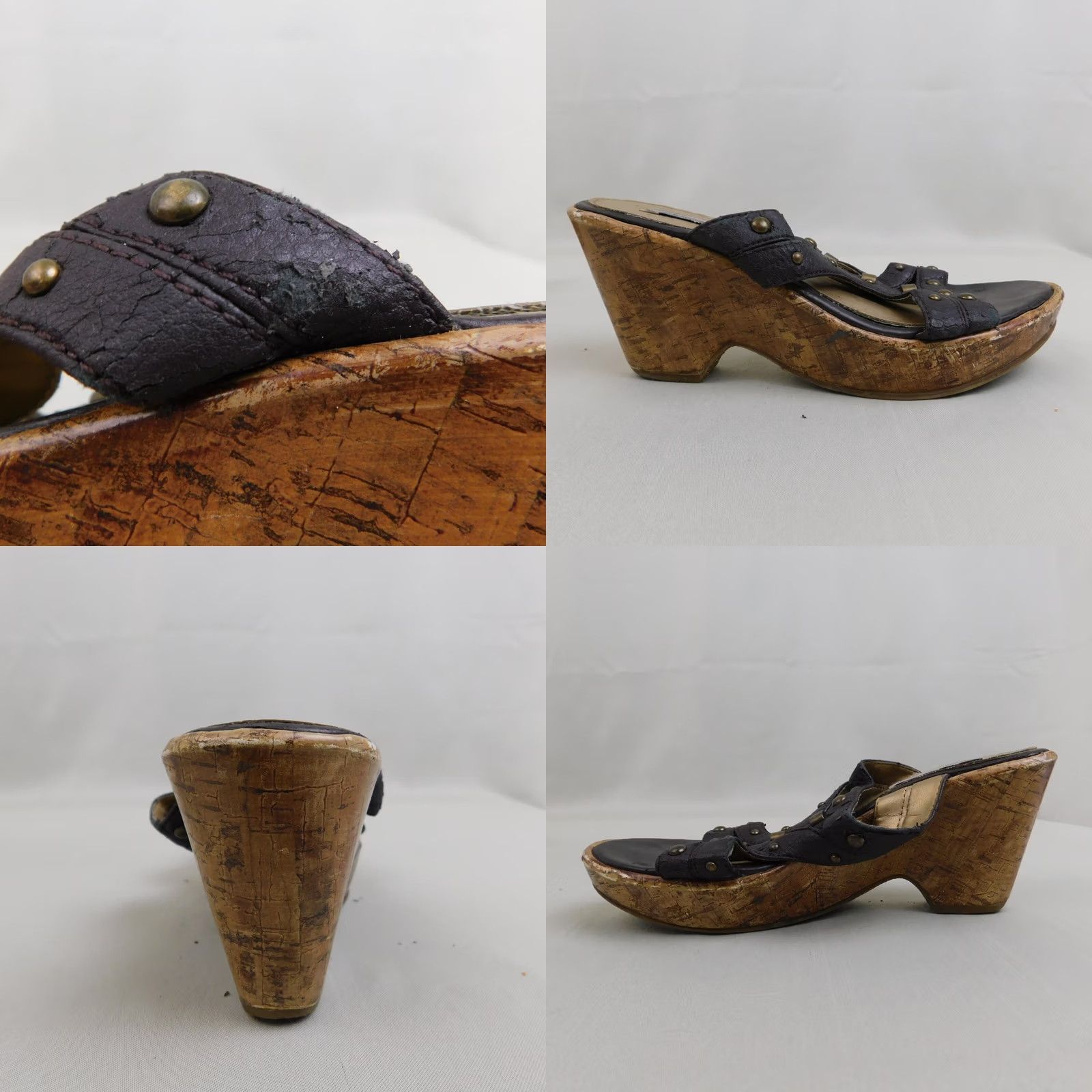 Vintage VINTAGE American Eagle Open-Toe Studded Cork Wedge Platform Sandals 7 Brown Espadrille Womens Size US 7 / IT 37 - 8 Thumbnail