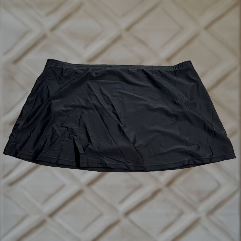 Vintage Ulla Popken Swim Skirt Women 24 Black A-Line Mini Nylon Lined Swimming Summer Size 42" / US 20 - 1 Thumbnail
