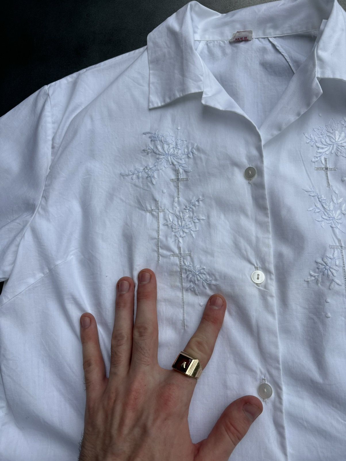 Vintage Vintage Camp Shirt White Cotton Embroidered Dart Sheer Lace Size US XS / EU 42 / 0 - 3 Thumbnail