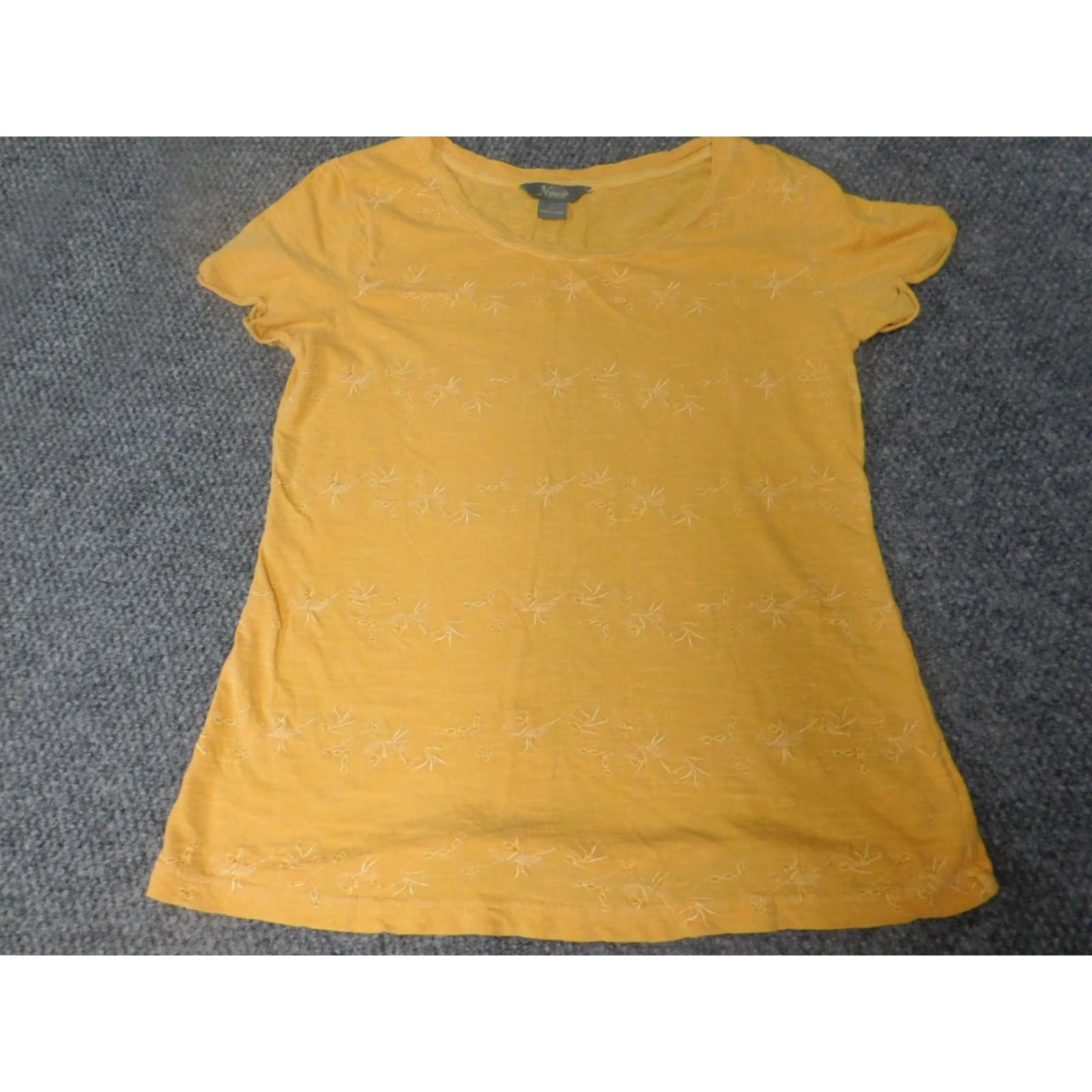 Vintage Natural Reflections Blouse Womens Medium yellow Floral Crew Neck Short Sleeve Pullover Casual Polyester Down Regular M Girls? Size M / US 6-8 / IT 42-44 - 2 Thumbnail