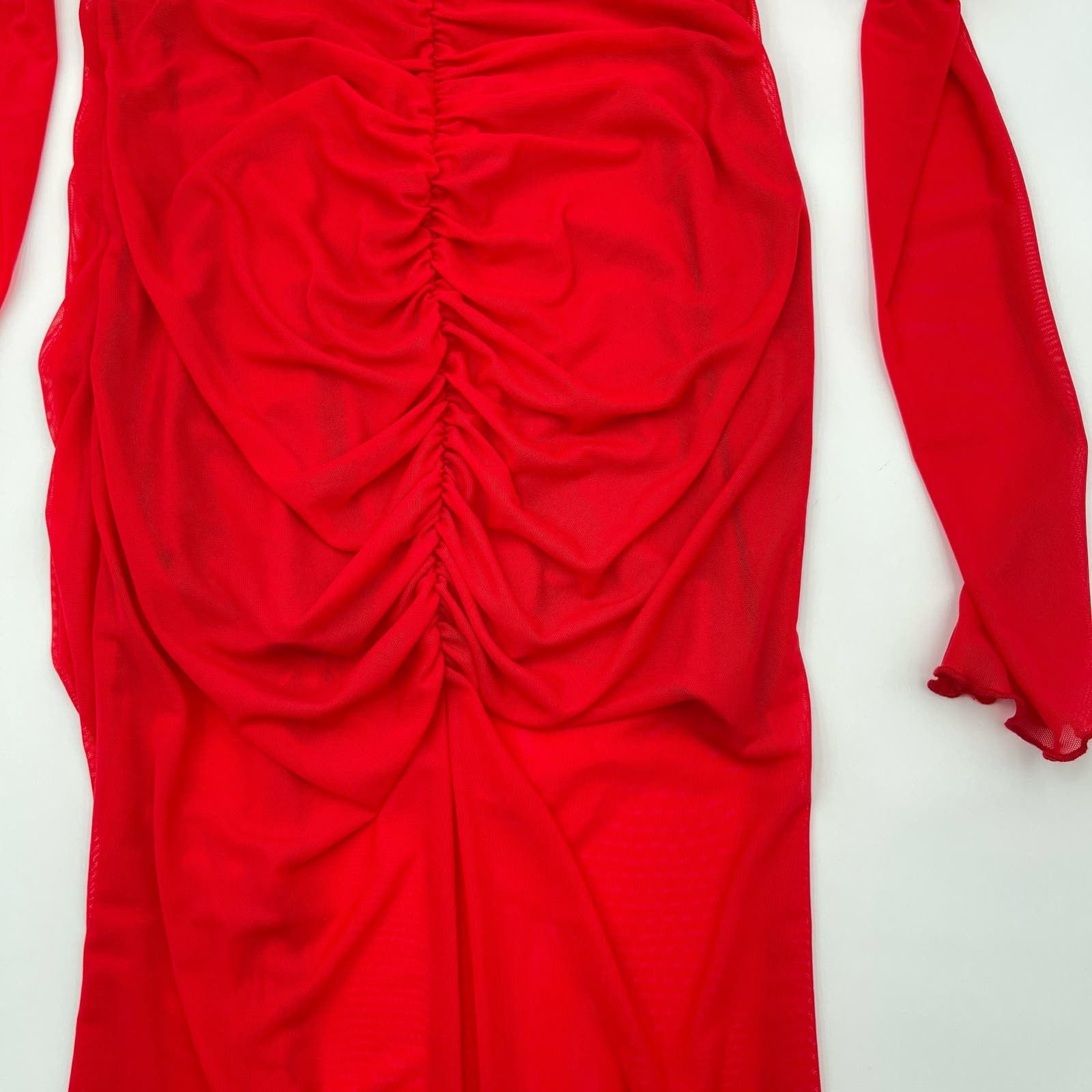 Other Majorelle | Elise Cherry Red Mesh Ruched Midi Dress S Size S / US 4 / IT 40 - 13 Thumbnail