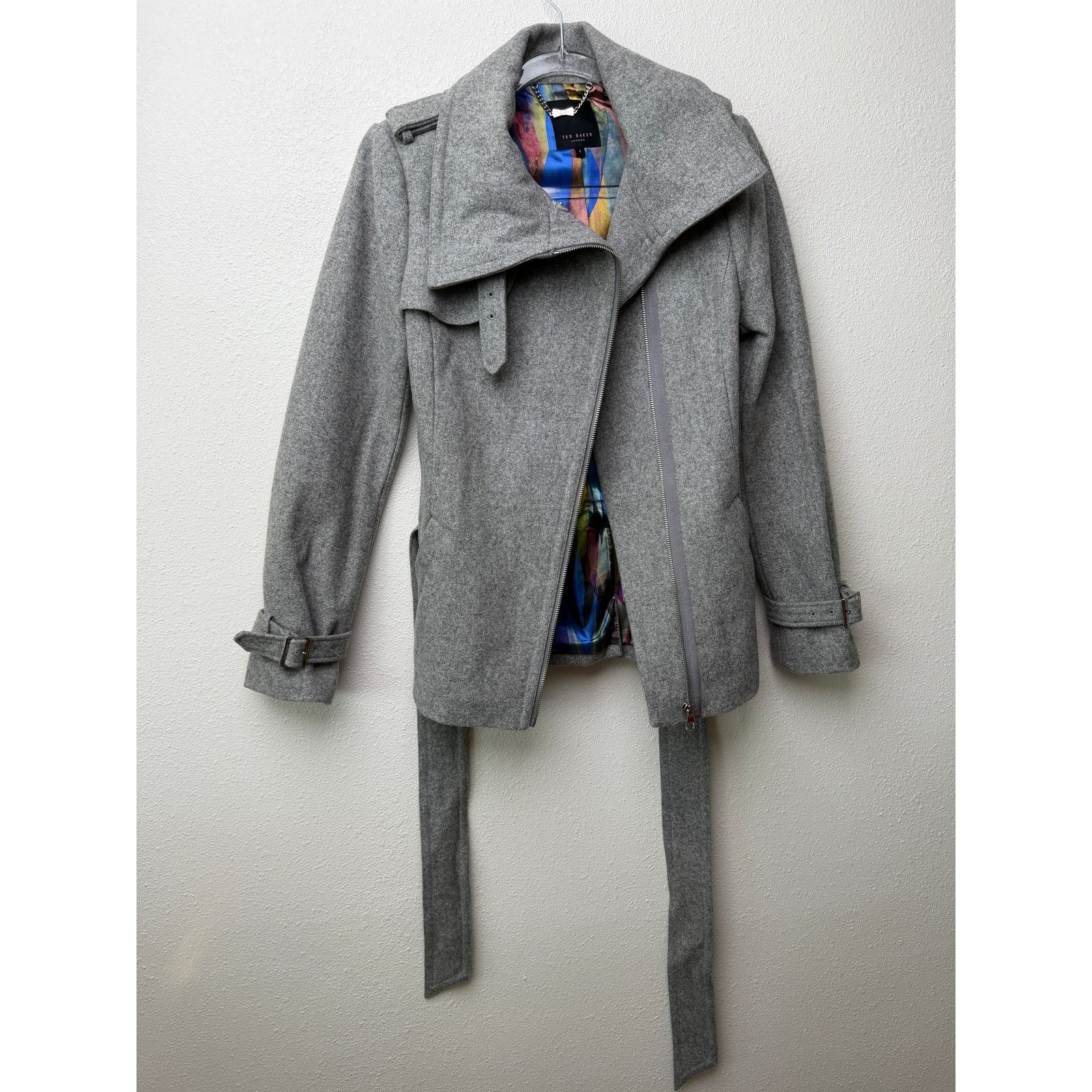Ted Baker Ted Baker Gray Belted Zip Jacket Womens US 4 Heathered Coat Size S / US 4 / IT 40 - 5 Thumbnail