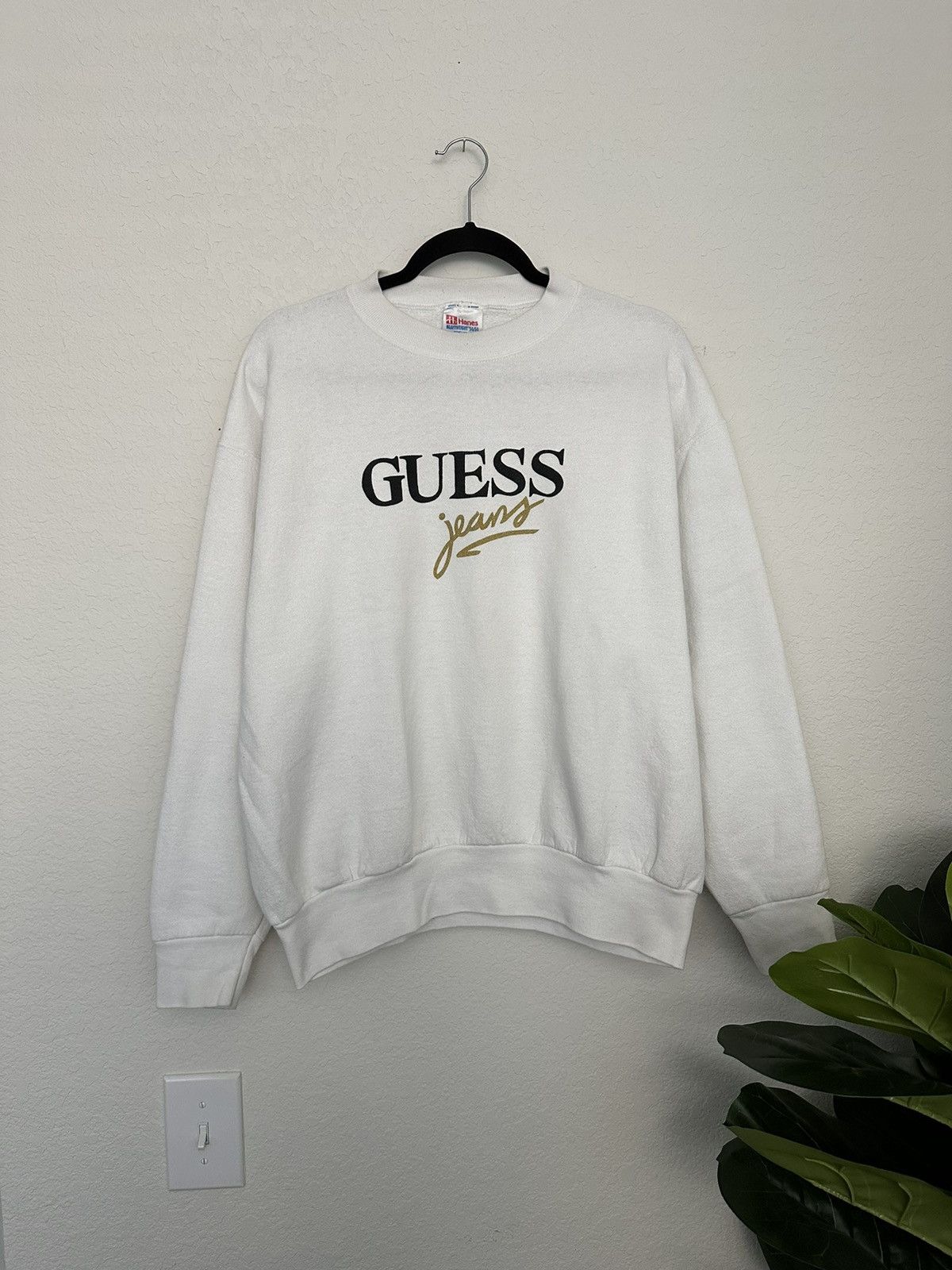 Guess × Vintage Vintage 90s Guess Jeans White Crewneck Sweater By Hanes Size US L / EU 52-54 / 3 - 2 Thumbnail