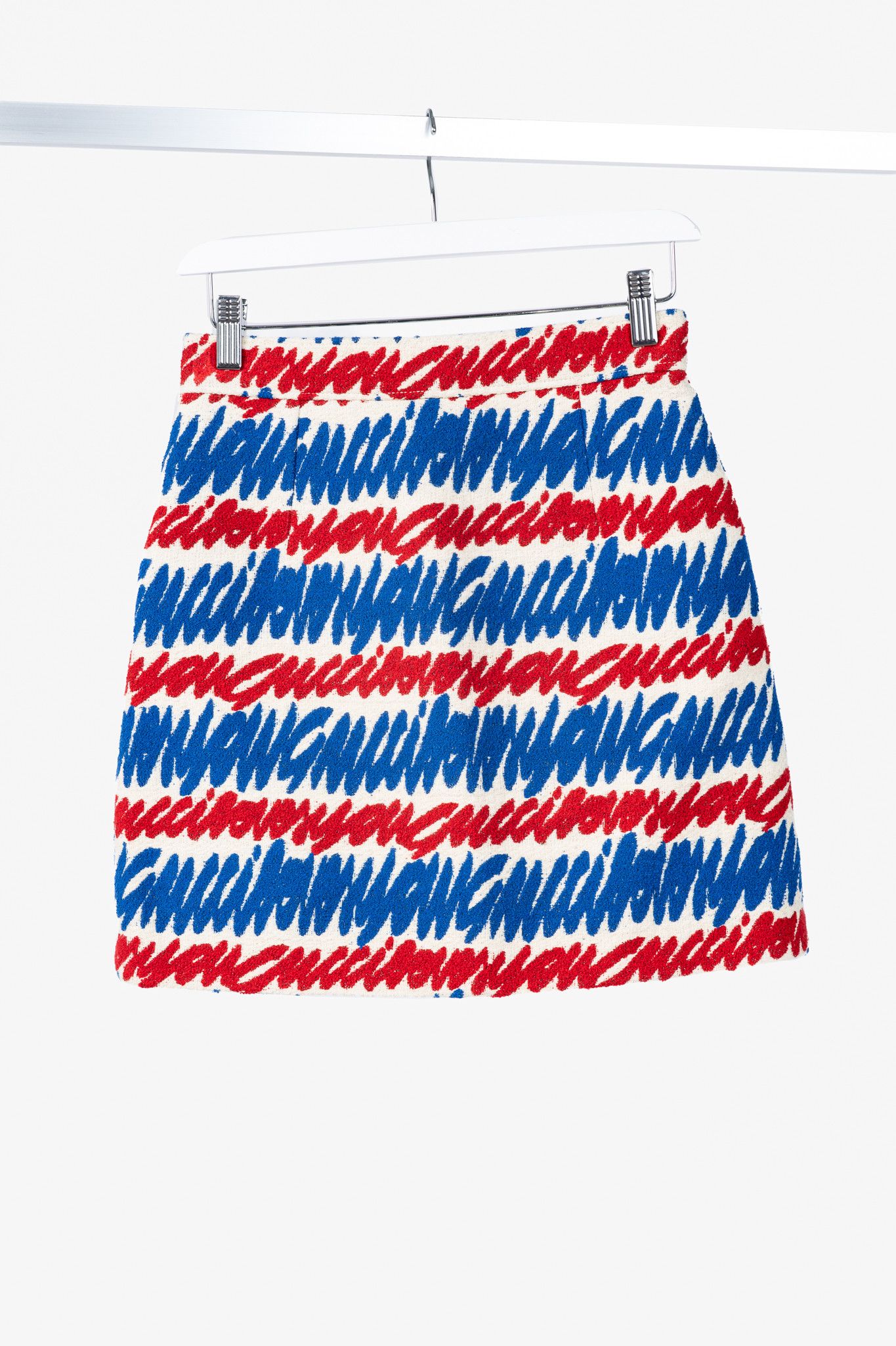 Gucci Gucci Ivory, Blue & Red Script-Print Cotton-Tweed Mini Skirt Size 26" / US 2 / IT 38 - 2 Thumbnail
