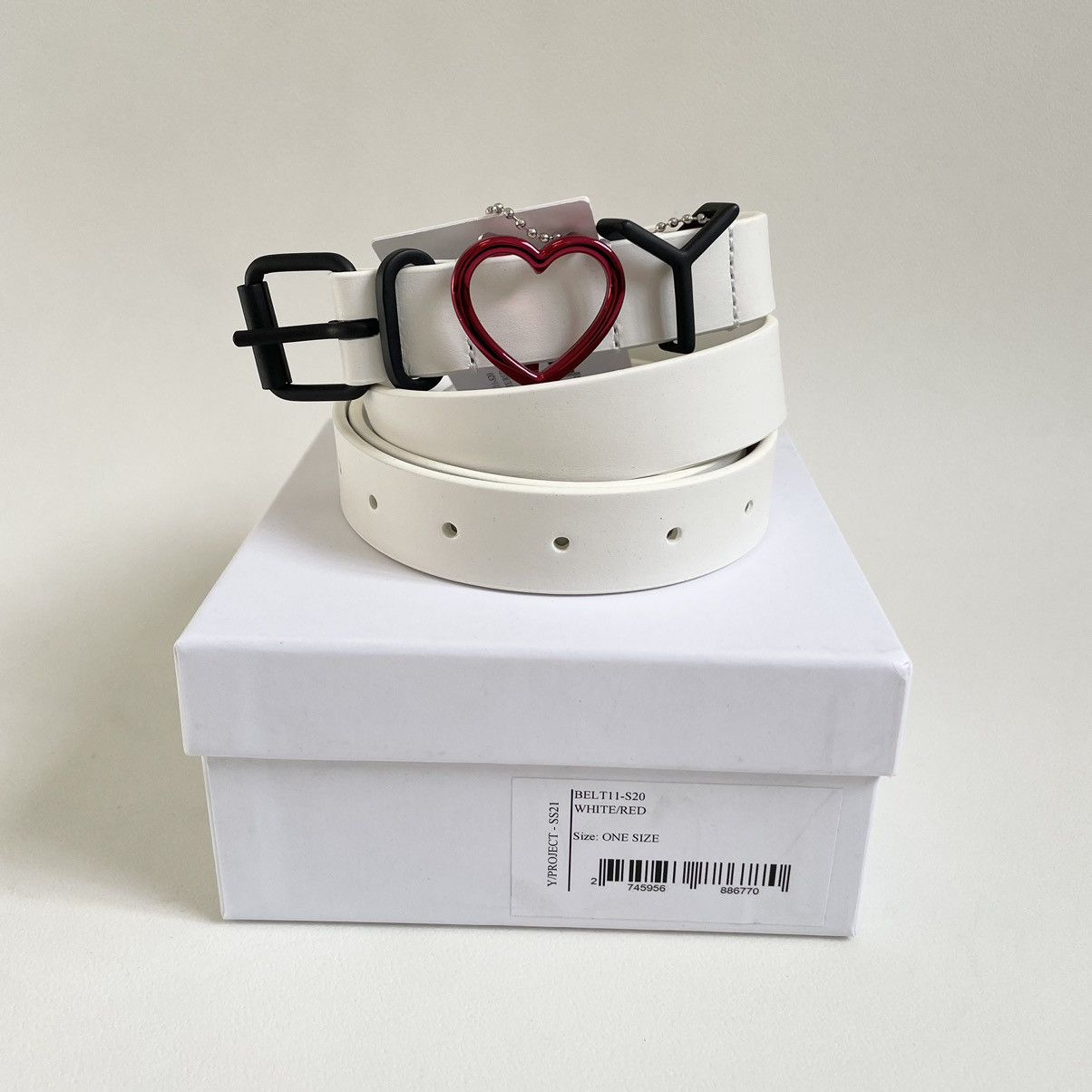 Y/Project White Leather ‘I Heart Y’ Metal Buckle Belt Size ONE SIZE - 10 Thumbnail