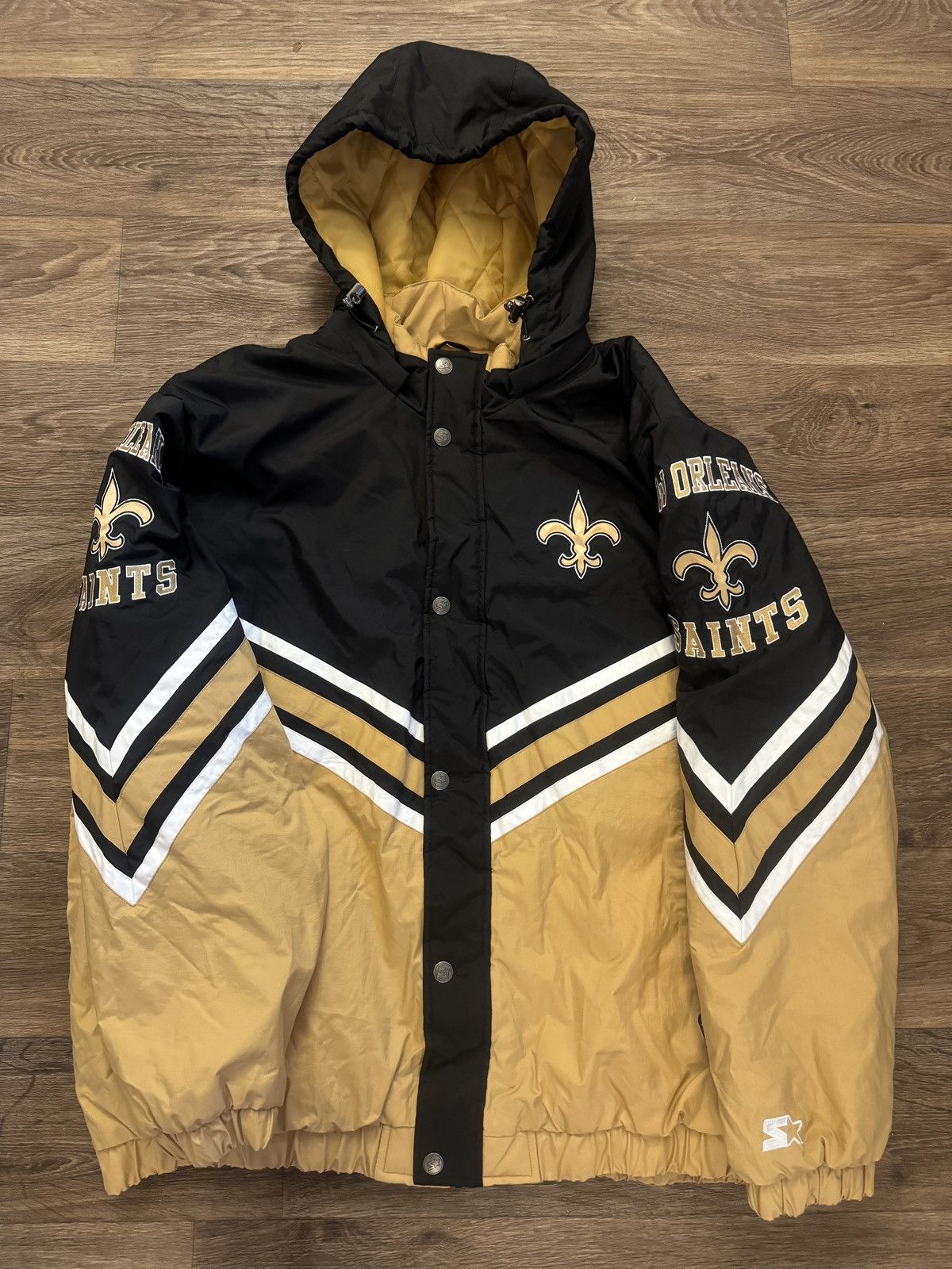 Starter New Orleans Saints Starter GIII Hooded Field Commander Jacket Full Zipper + Quilted Inside & Quilted Hood Gold/Tan Black - White Size US XXL / EU 58 / 5 - 1 Thumbnail