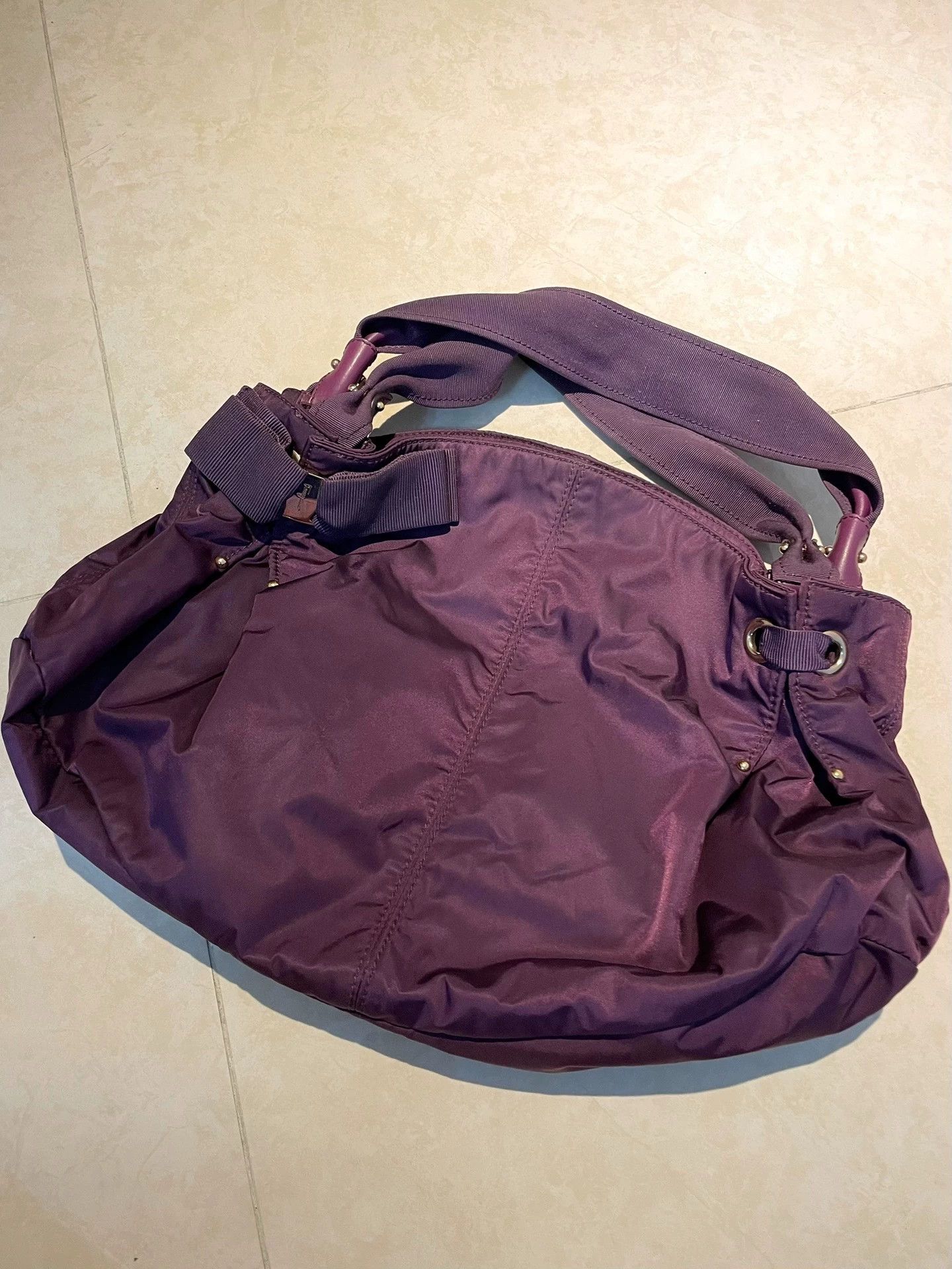 Prada Prada Nylon Studded Shoulder Bag Deep Purple Size ONE SIZE - 1 Thumbnail
