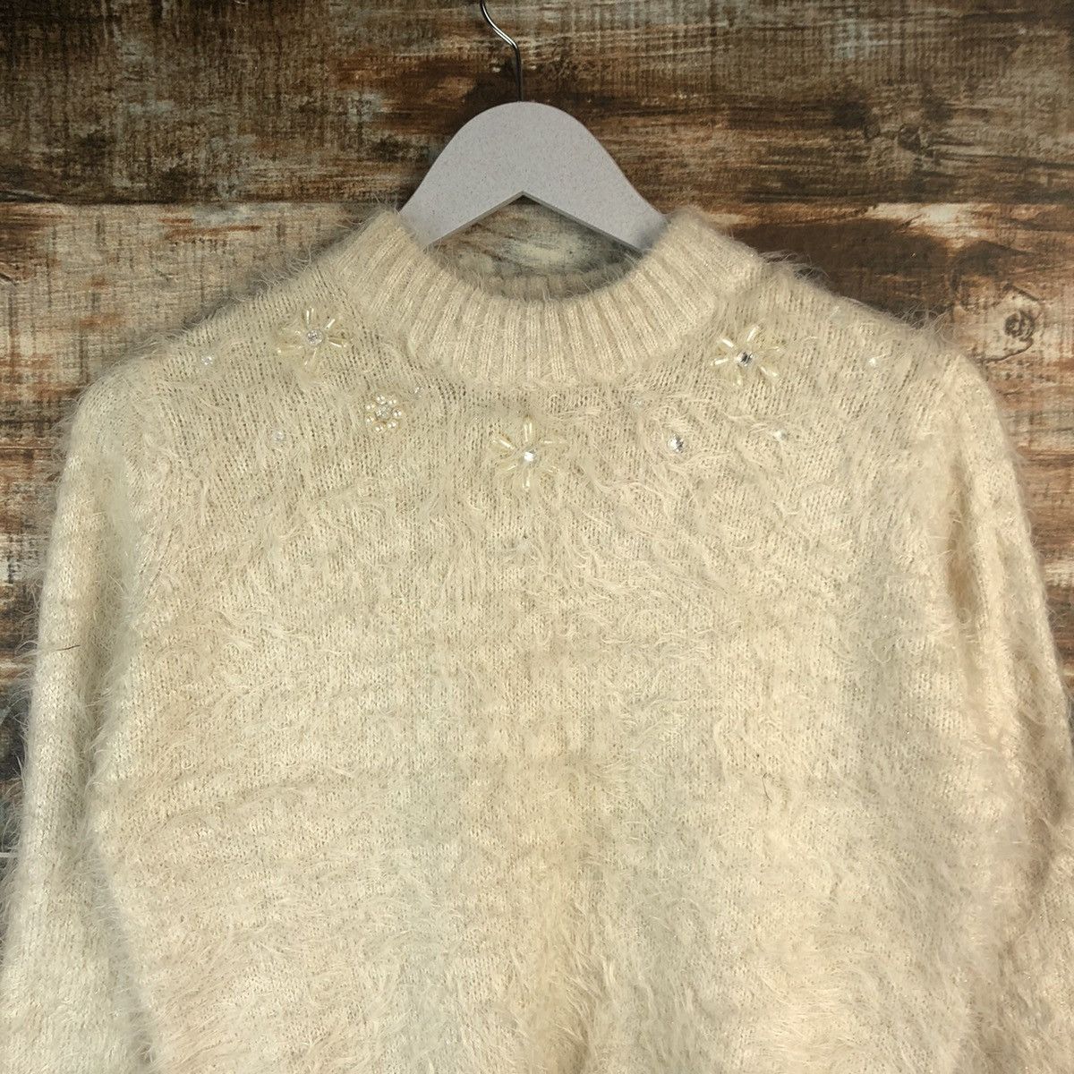 Vintage DL Ingni White shaggy fur Mohair Knitwear #C390 Size S / US 4 / IT 40 - 5 Thumbnail