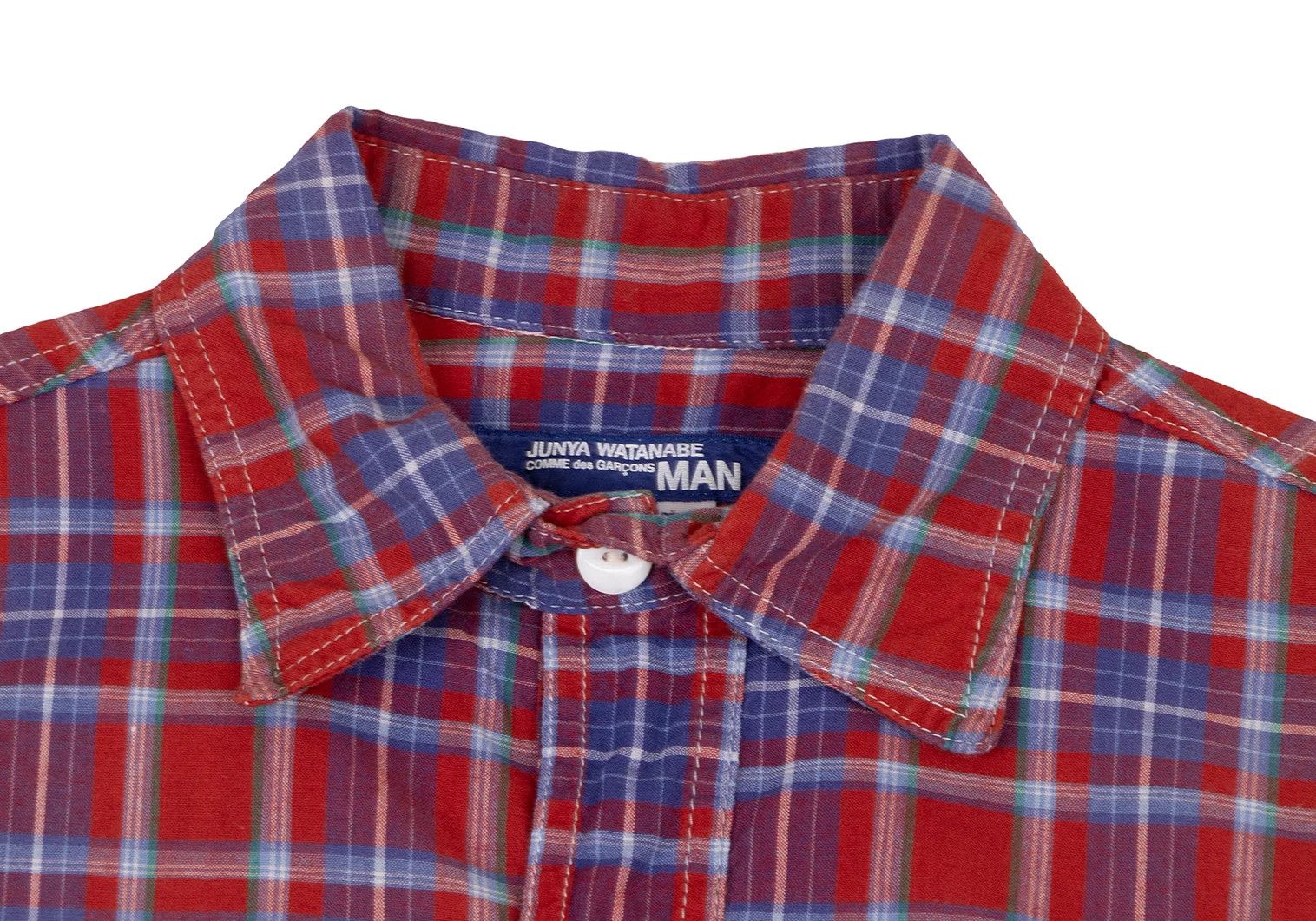 Junya Watanabe Block Check Short Sleeve Pullover Shirt in Red and Blue Size US M / EU 48-50 / 2 - 3 Thumbnail